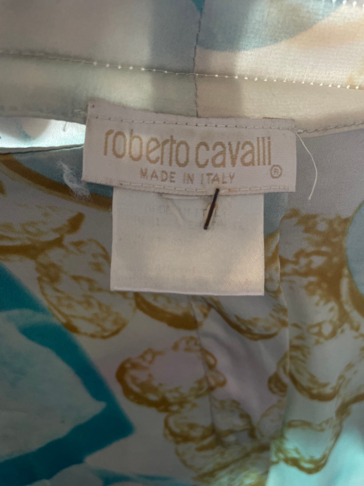Roberto Cavalli SS 2001 face diamond print silk trousers