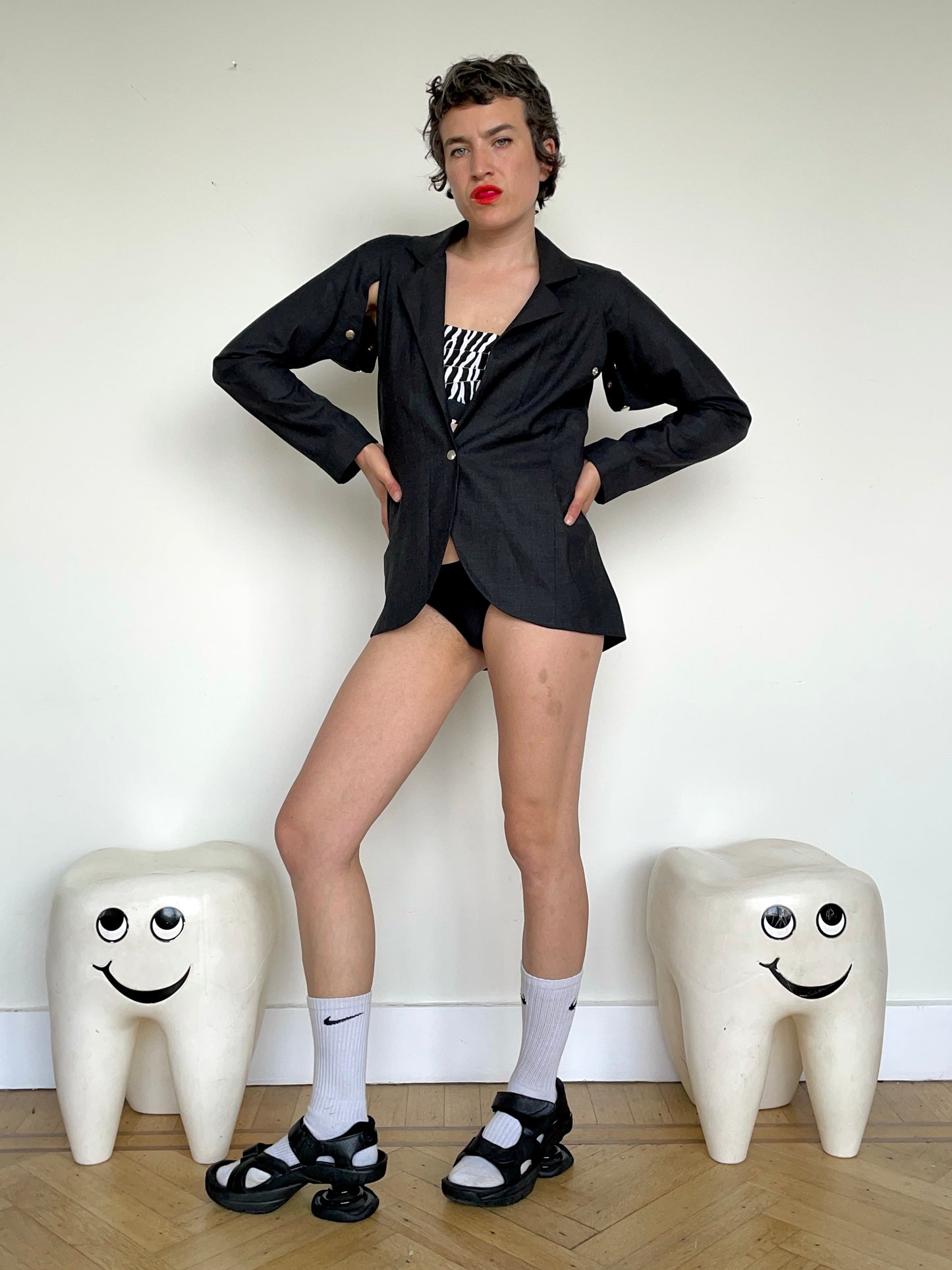 Jean-Paul Lespagnard grey transformable blazer with open armpits