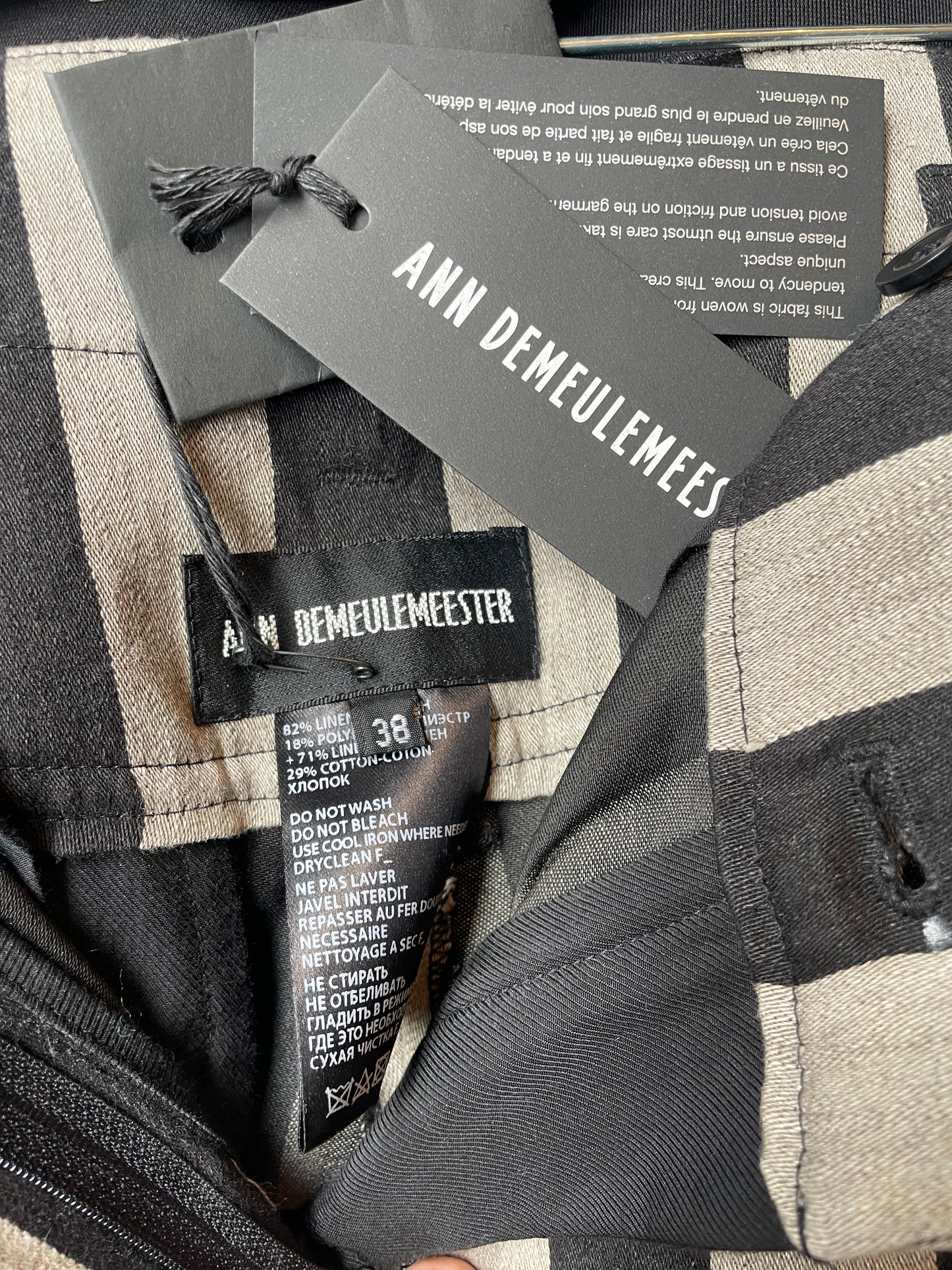 Ann Demeulemeester 2010's linen striped black and grey capri pants