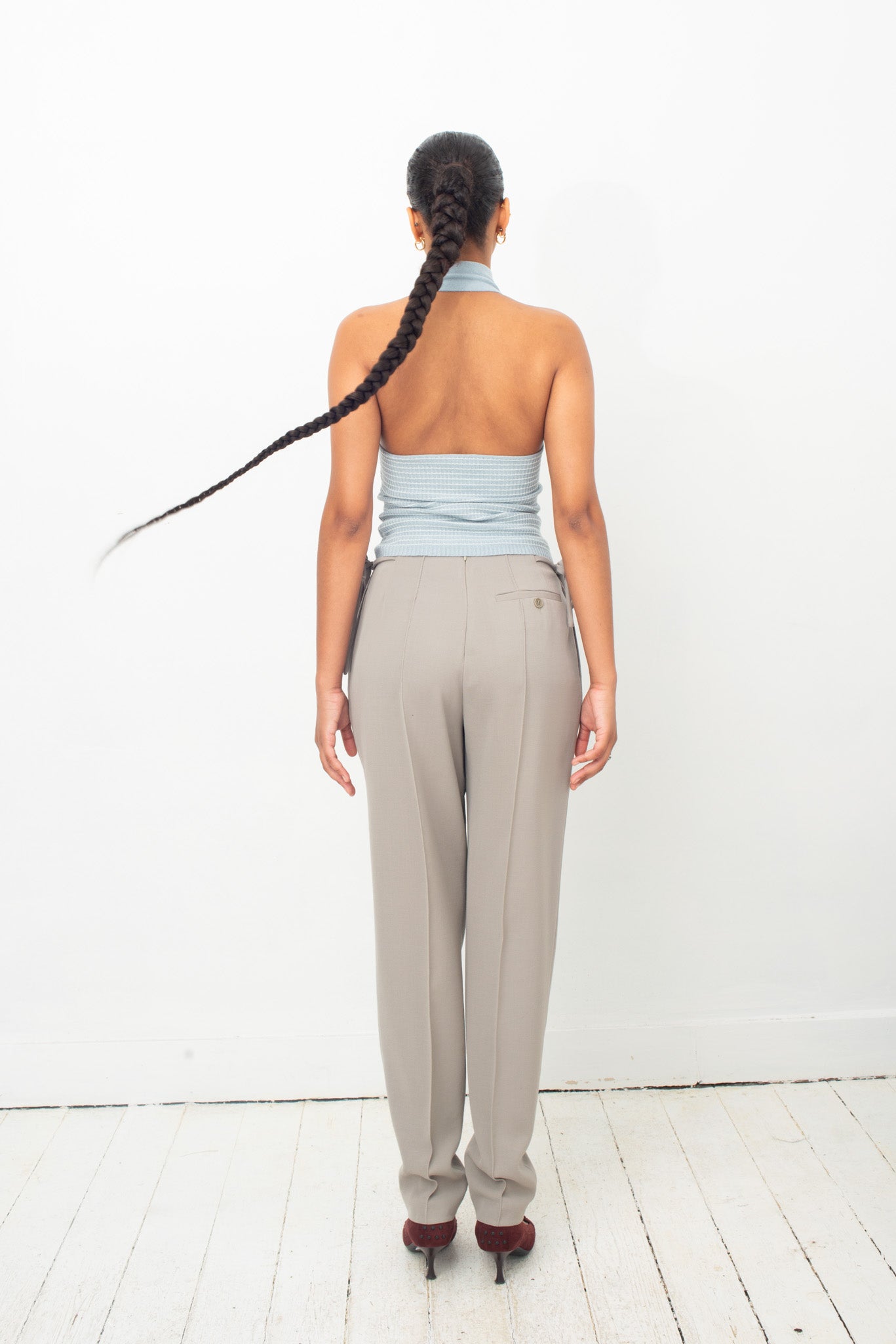 Emporio Armani 90's grey wool high waist trousers with ribbons