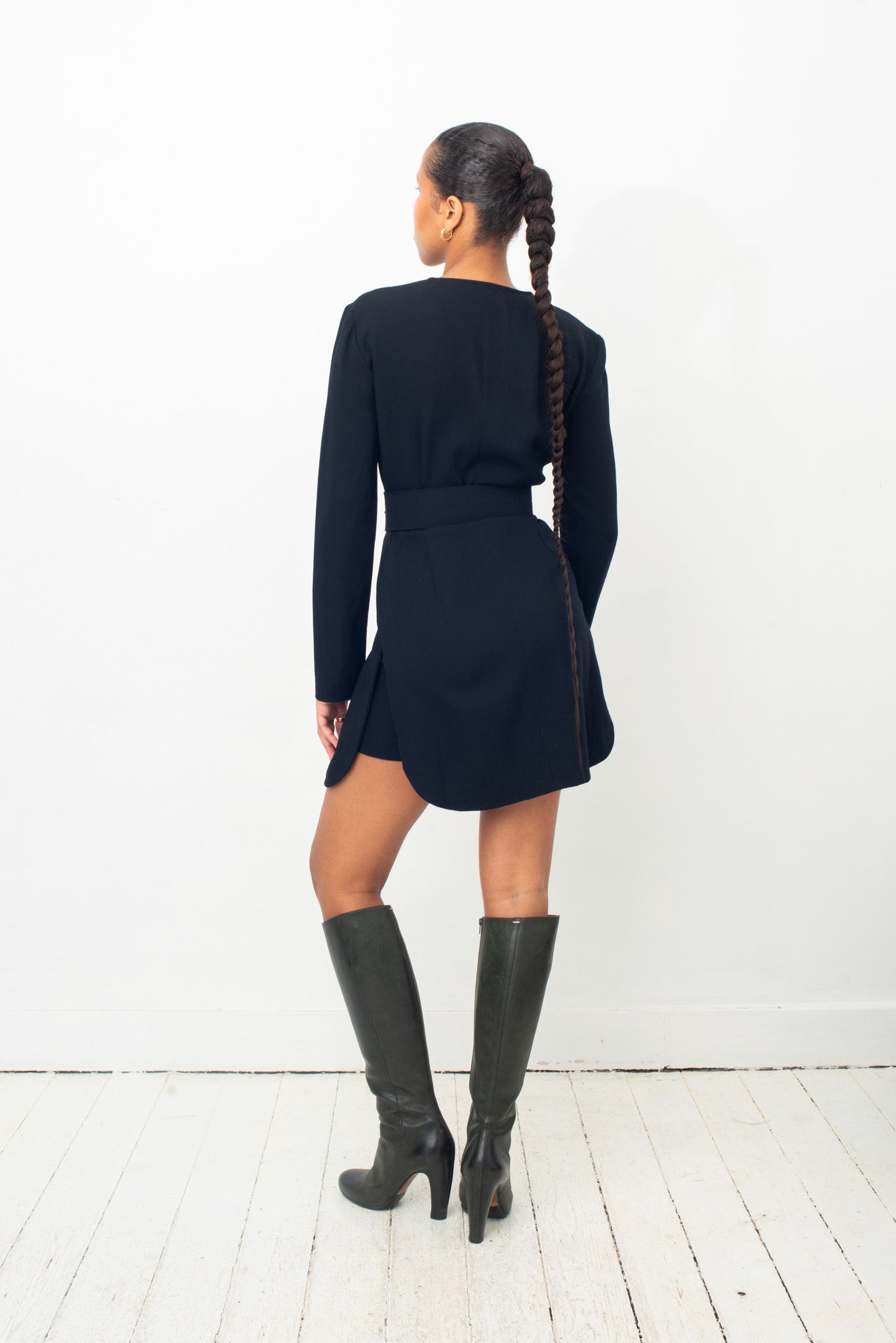 Emporio Armani 90's wool black jacket and shorts set with belt