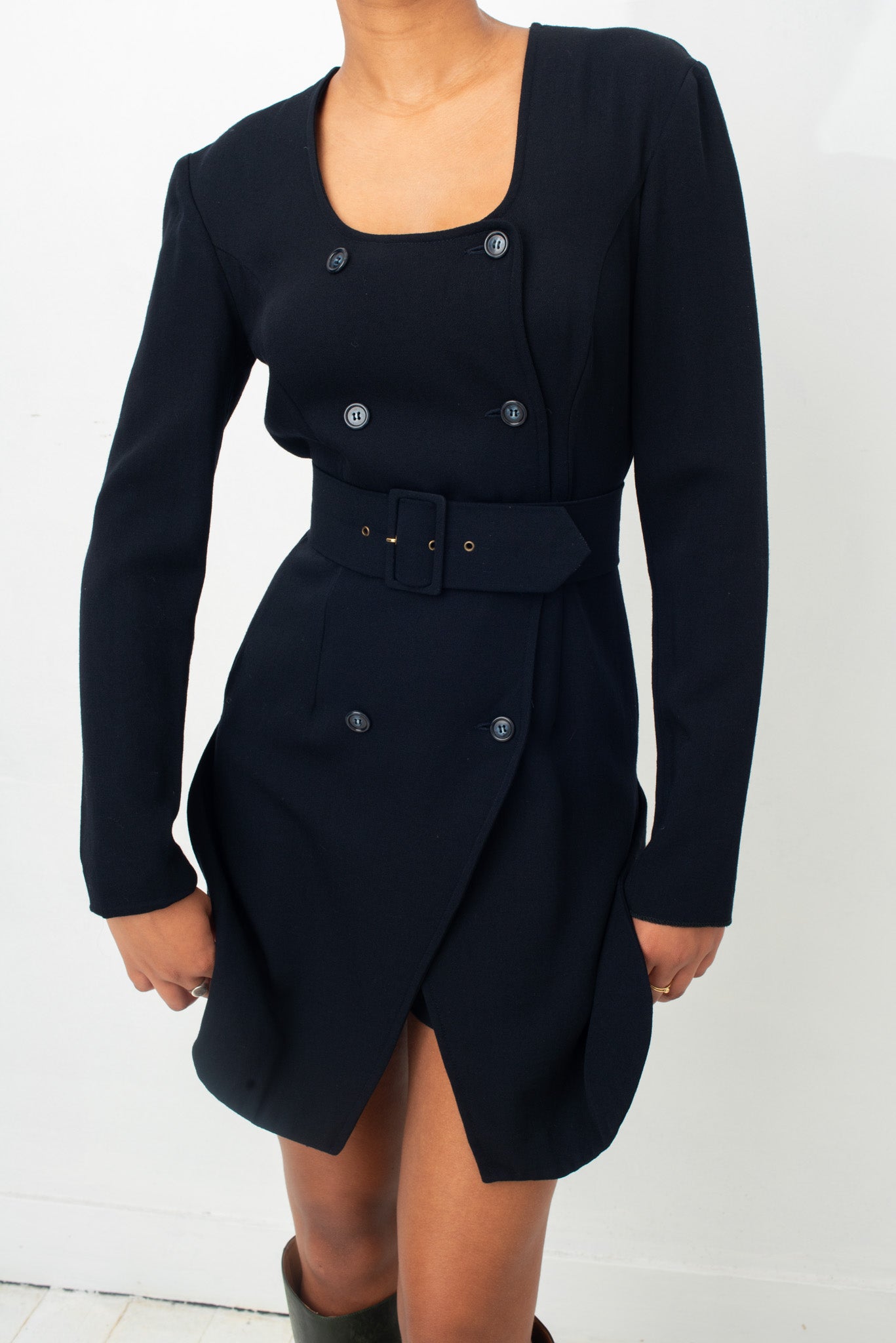 Emporio Armani 90's wool black jacket and shorts set with belt