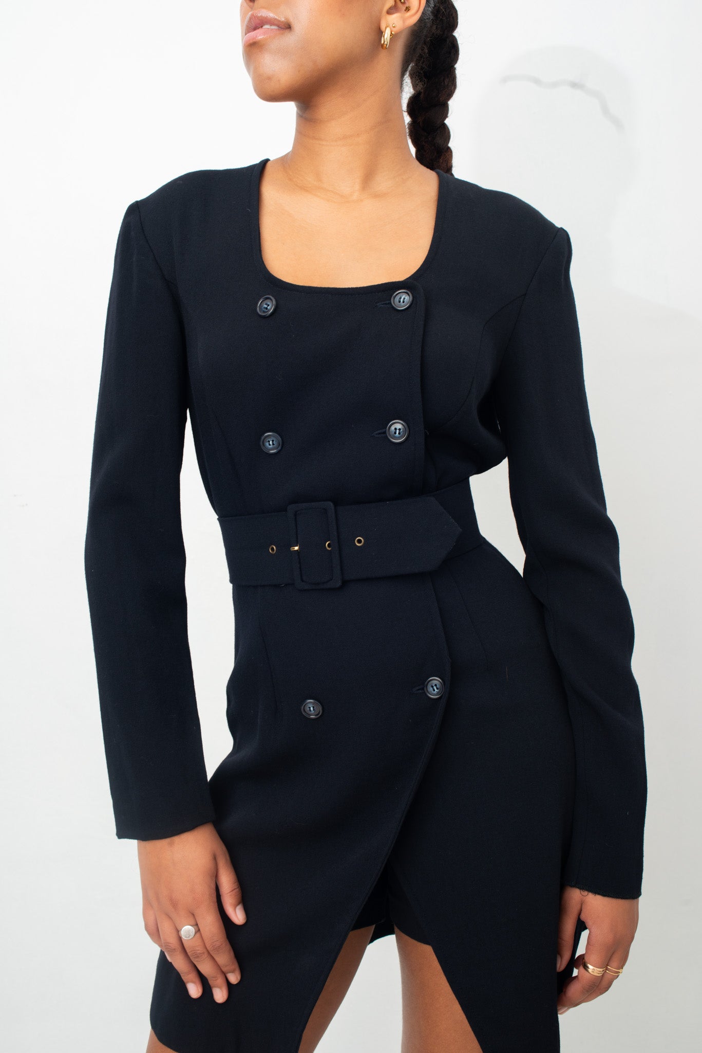 Emporio Armani 90's wool black jacket and shorts set with belt