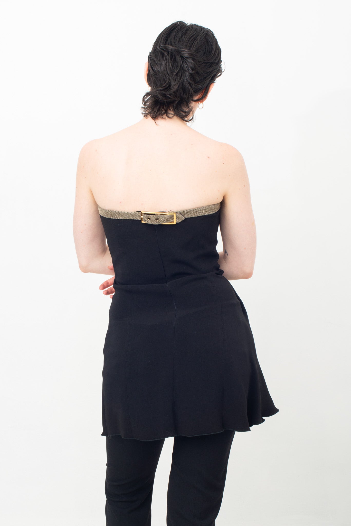 Emporio Armani 2000's black bustier dress with golden belt detail
