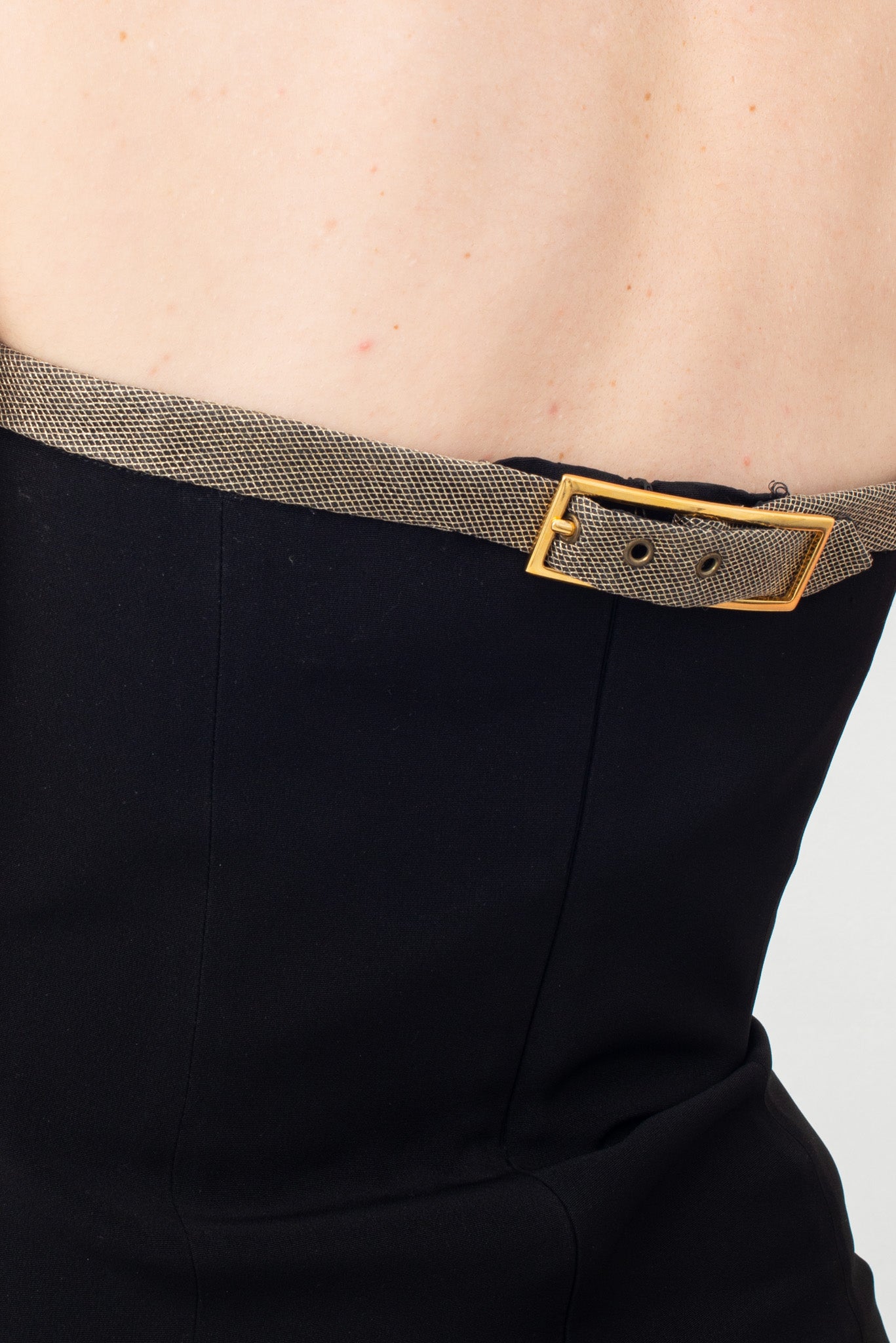 Emporio Armani 2000's black bustier dress with golden belt detail