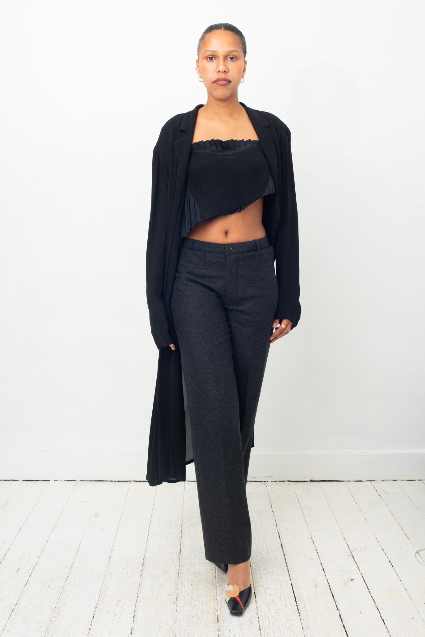 Yohji Yamamoto asymmetric black sheer long jacket