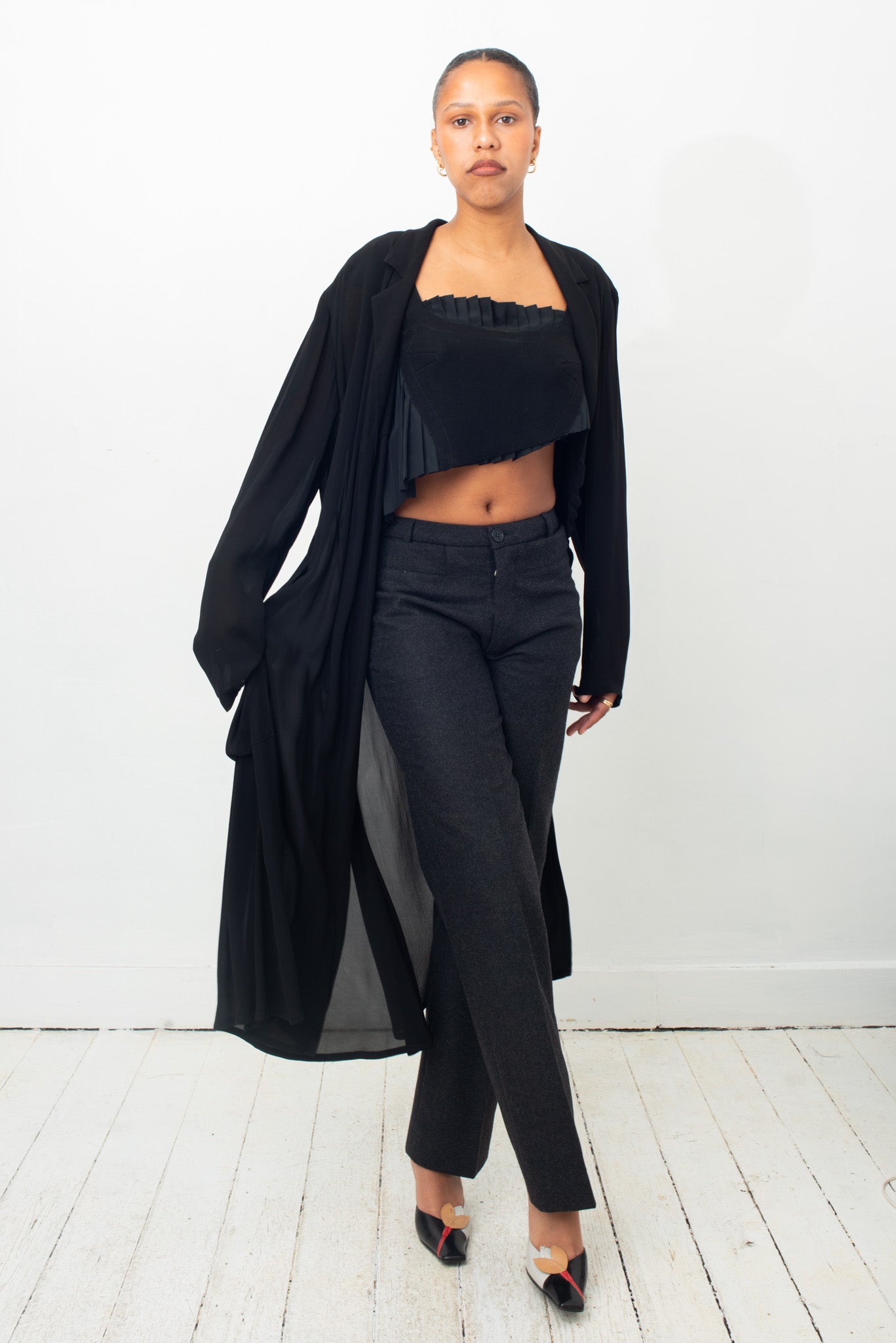 Yohji Yamamoto asymmetric black sheer long jacket