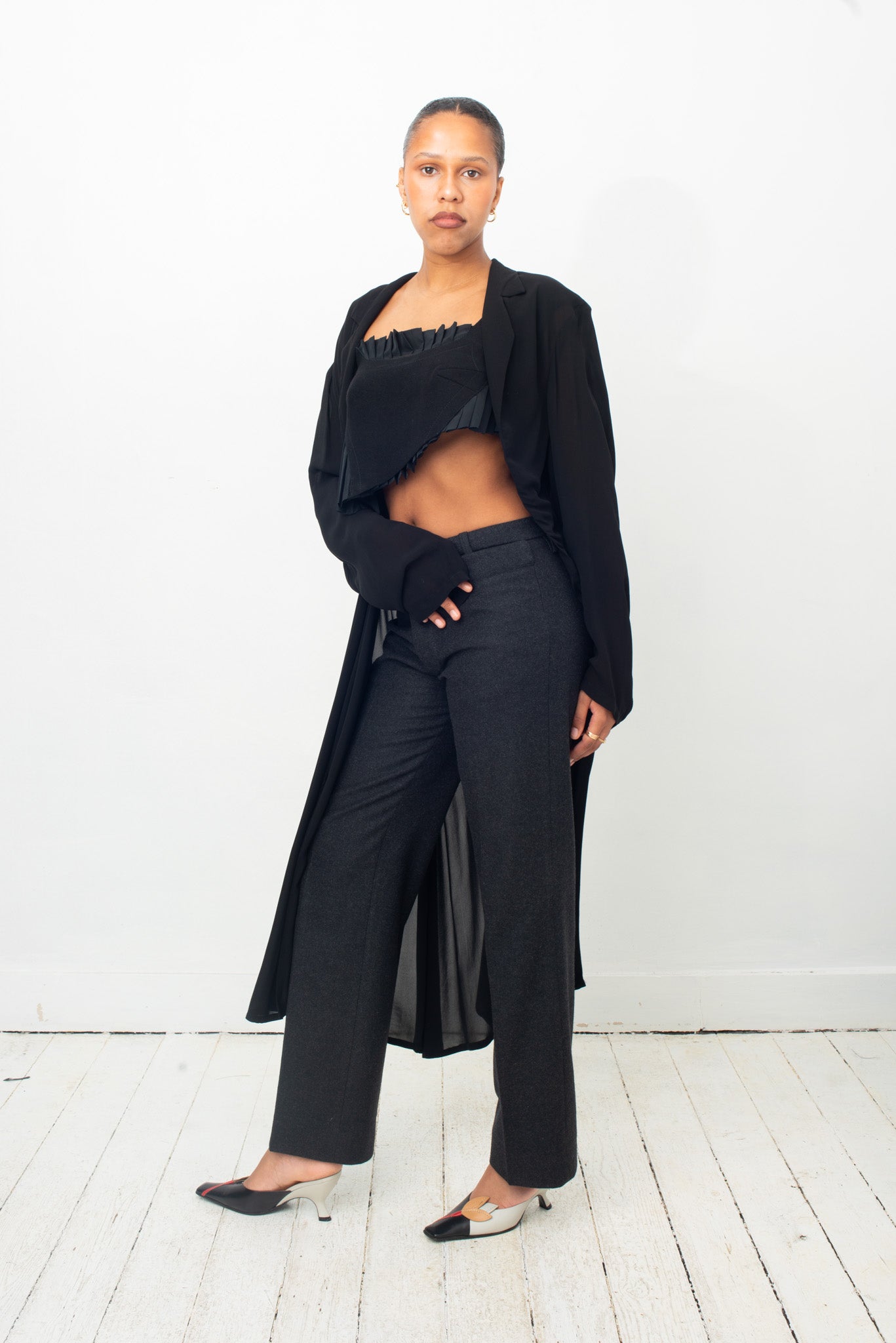 Yohji Yamamoto asymmetric black sheer long jacket