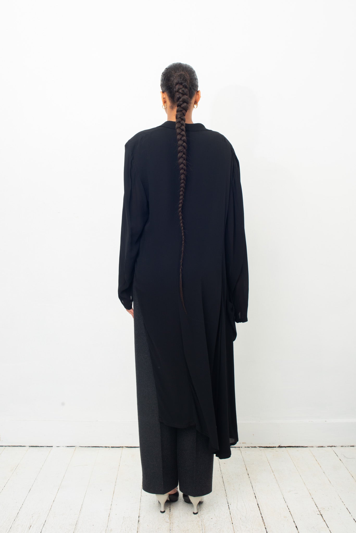 Yohji Yamamoto asymmetric black sheer long jacket