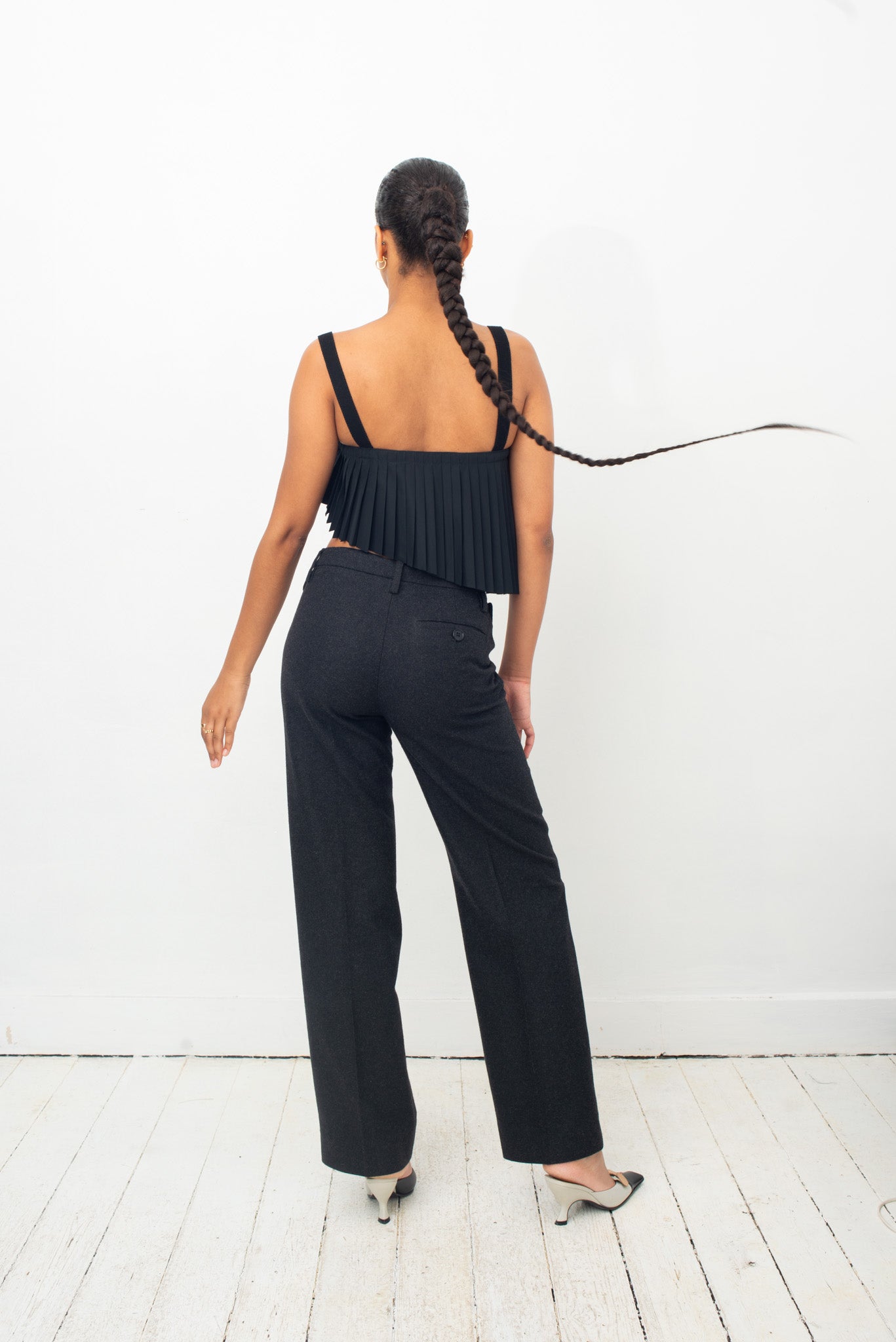 Dirk Bikkembergs 2000's asymmetric pleats and wool black crop top.