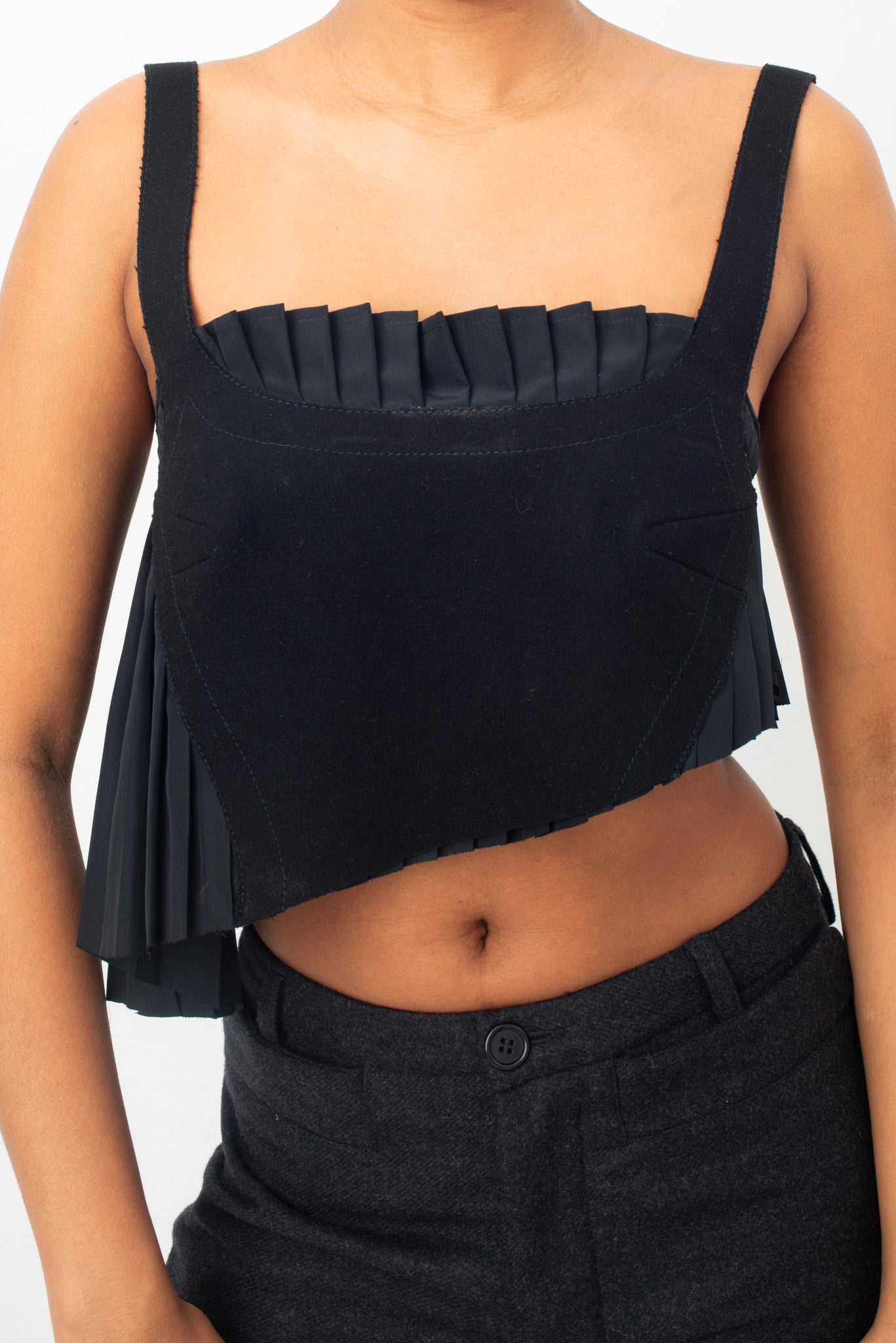 Dirk Bikkembergs 2000's asymmetric pleats and wool black crop top.