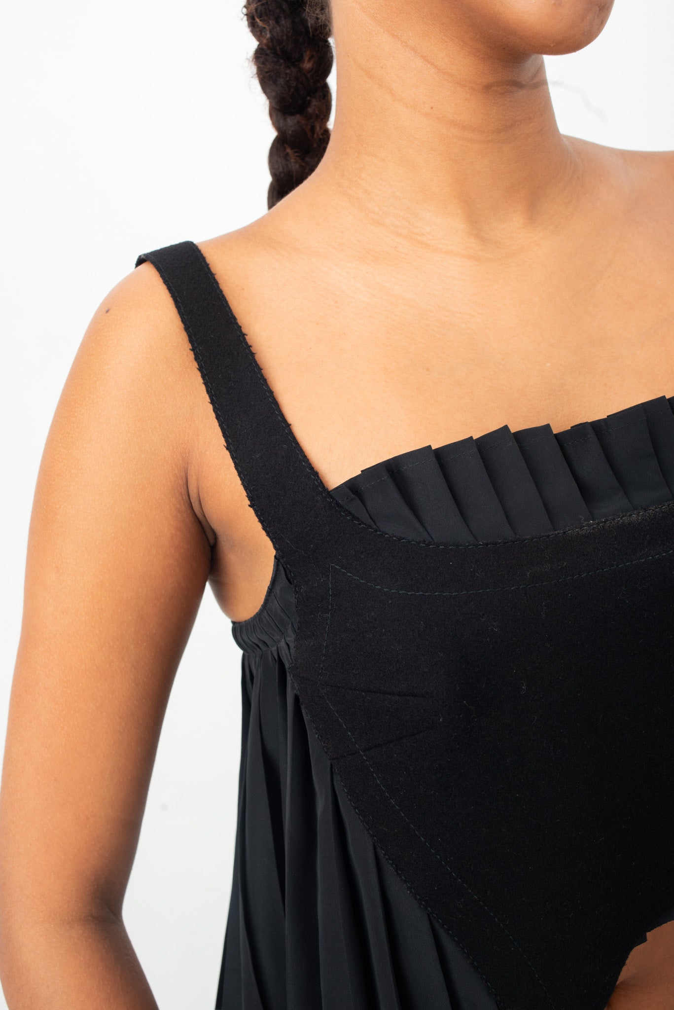 Dirk Bikkembergs 2000's asymmetric pleats and wool black crop top.
