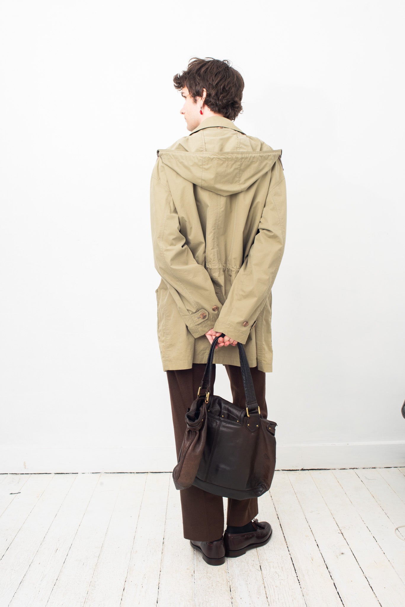 Giorgio Armani 90's grayish green waxed cotton coat with hood