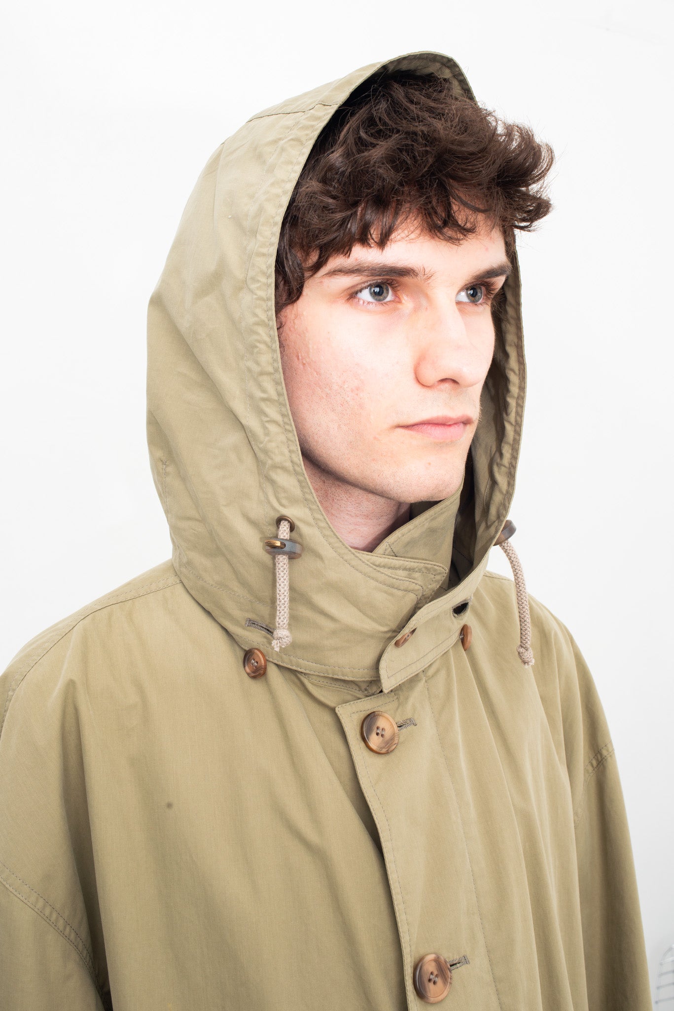 Giorgio Armani 90's grayish green waxed cotton coat with hood