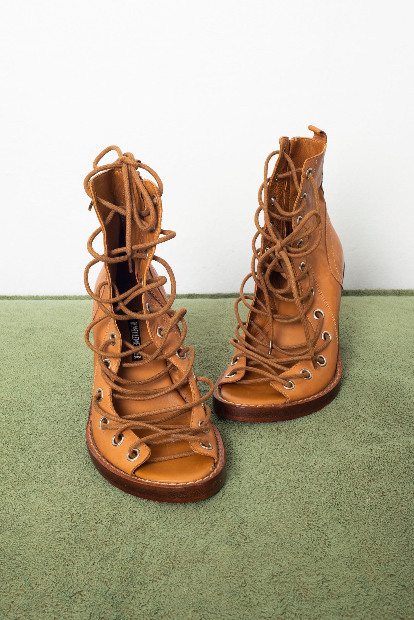Ann Demeulemeester laced caramel heels size 36