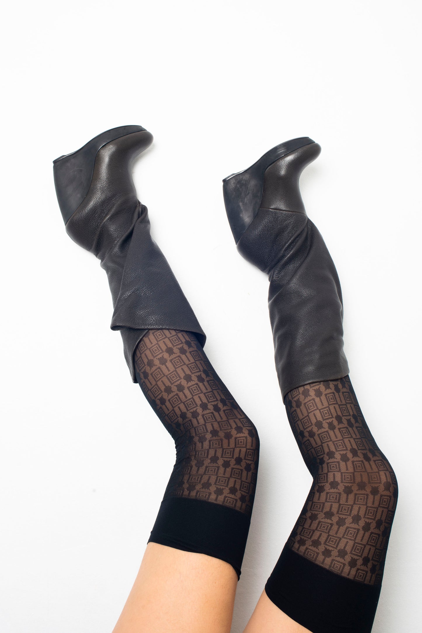 Balenciaga Leather Wrap Knee-High Boots With Suede Wedge Heels size 38