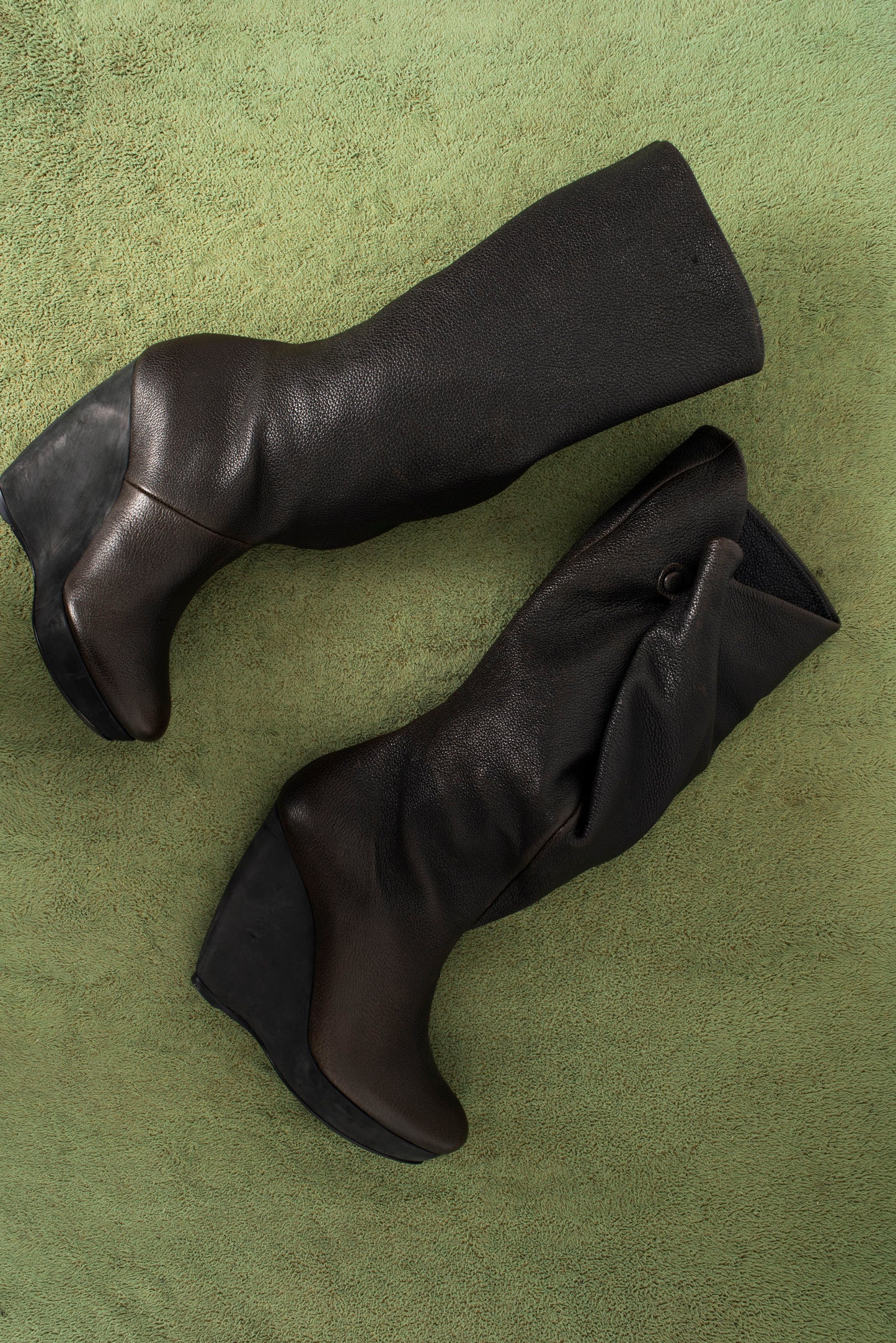 Balenciaga Leather Wrap Knee-High Boots With Suede Wedge Heels size 38