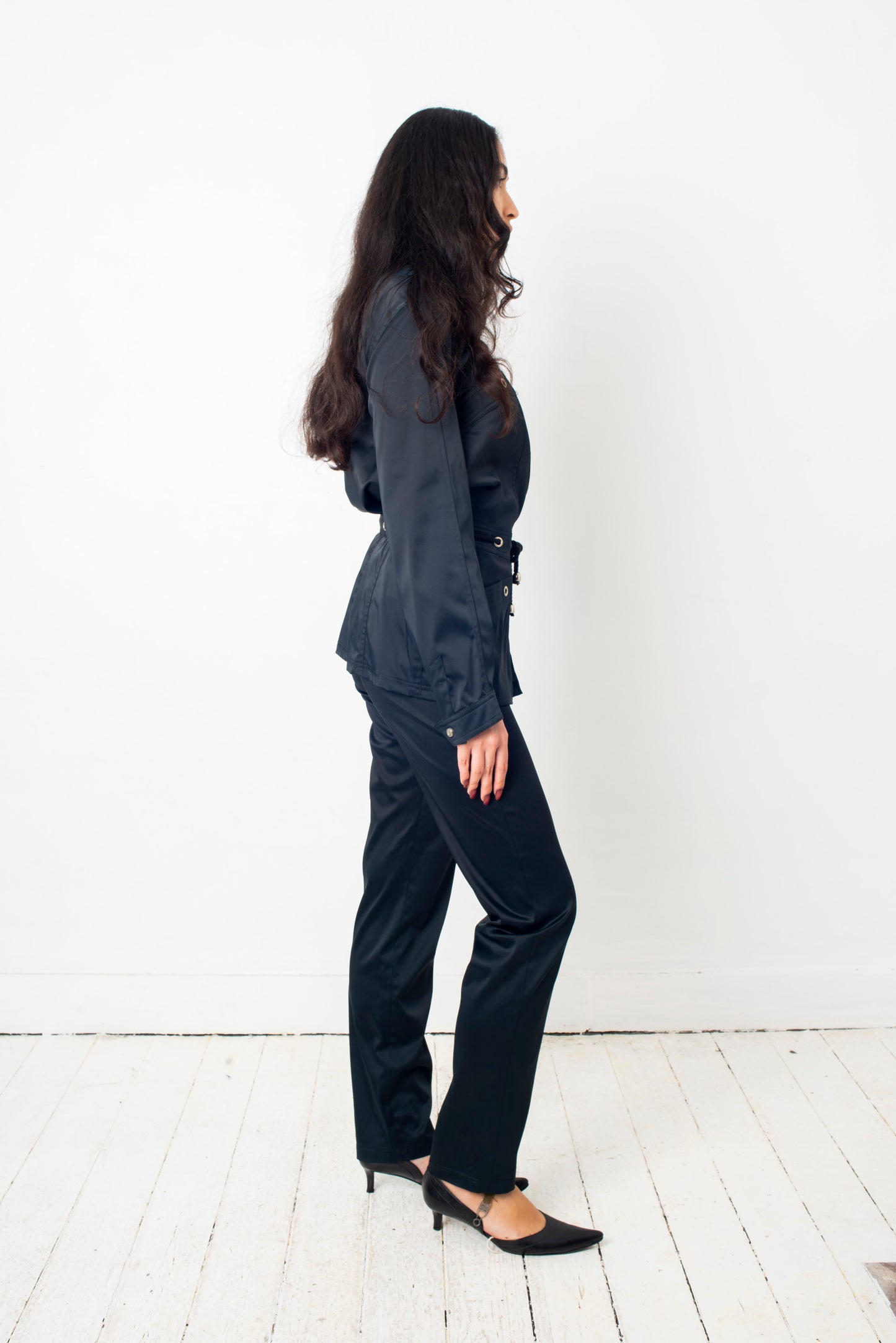Thierry Mugler 90's green-blue shiny pantsuit