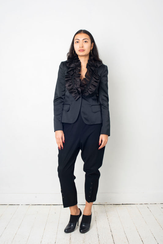 D&G black silk smoking blazer with ruffled collar