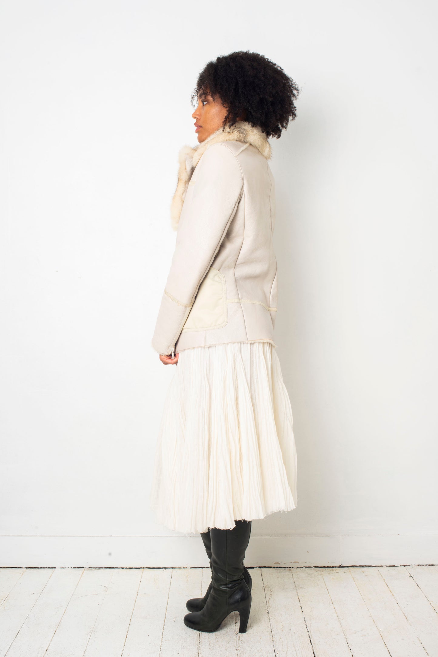 Céline 2010's white pleated linen skirt with wide waistband