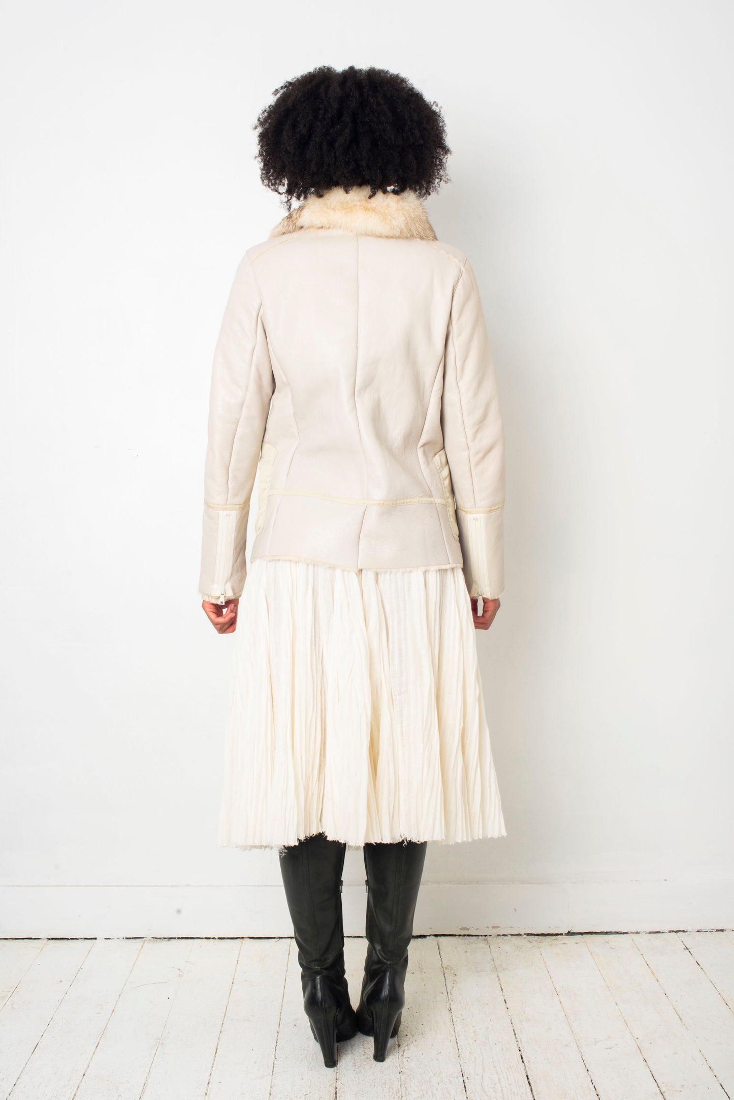 Céline 2010's white pleated linen skirt with wide waistband