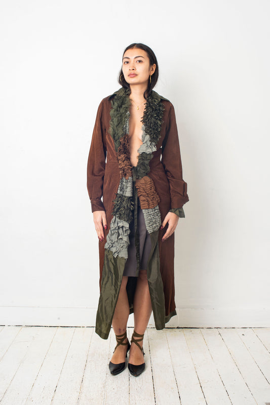 Comme des Garçons SS 2000 reversible brown and khaki ruffle coat