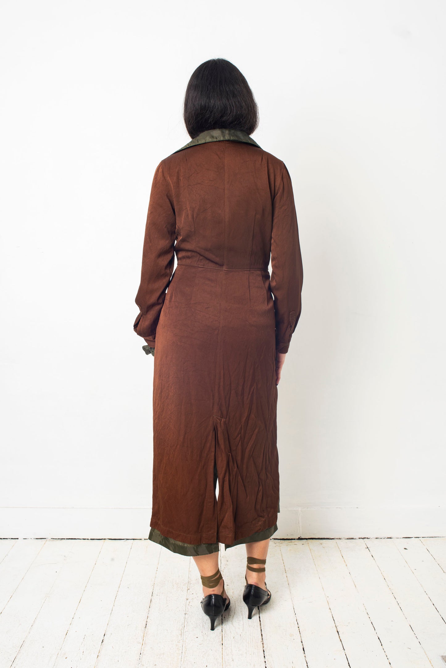 Comme des Garçons SS 2000 reversible brown and khaki ruffle coat