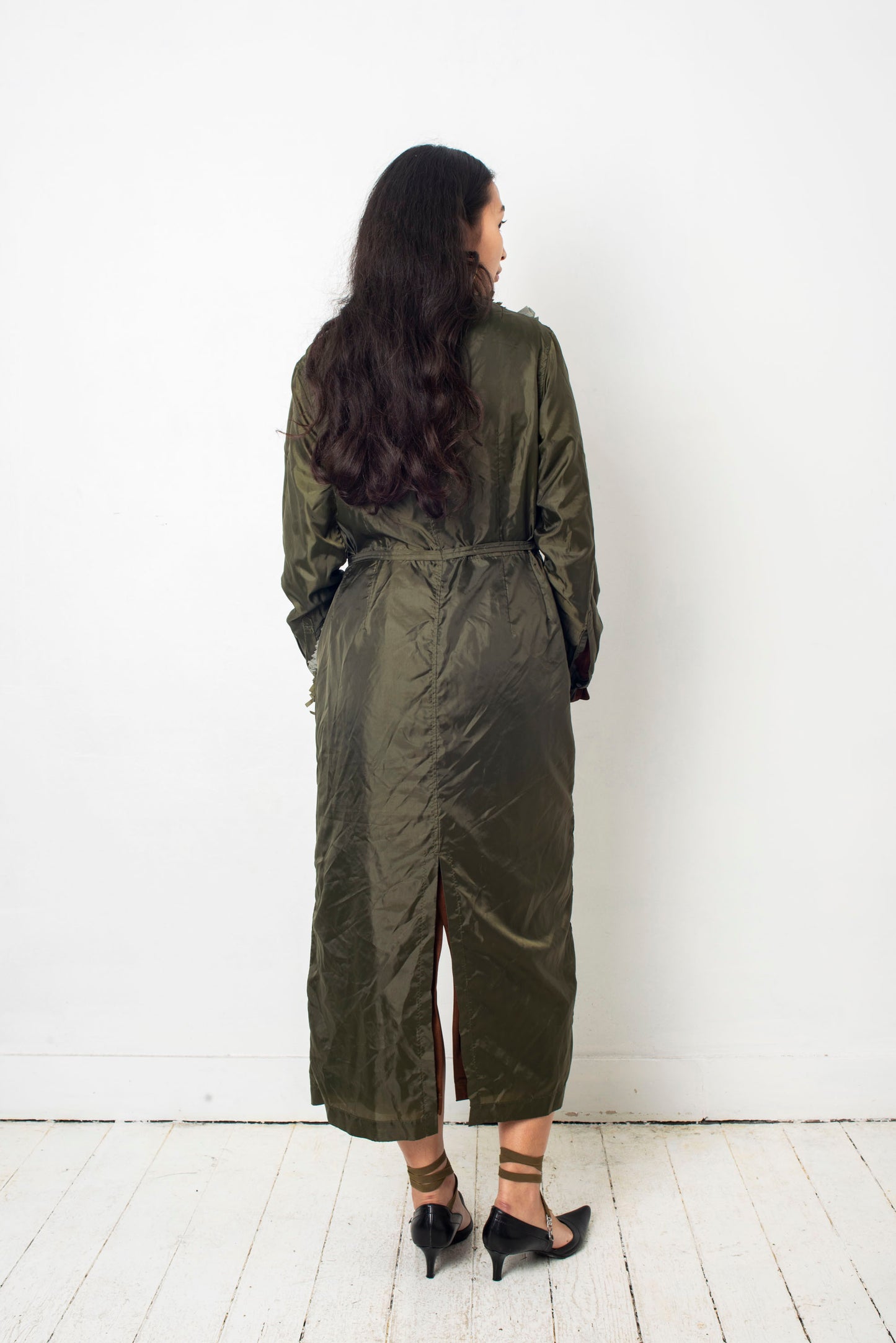 Comme des Garçons SS 2000 reversible brown and khaki ruffle coat