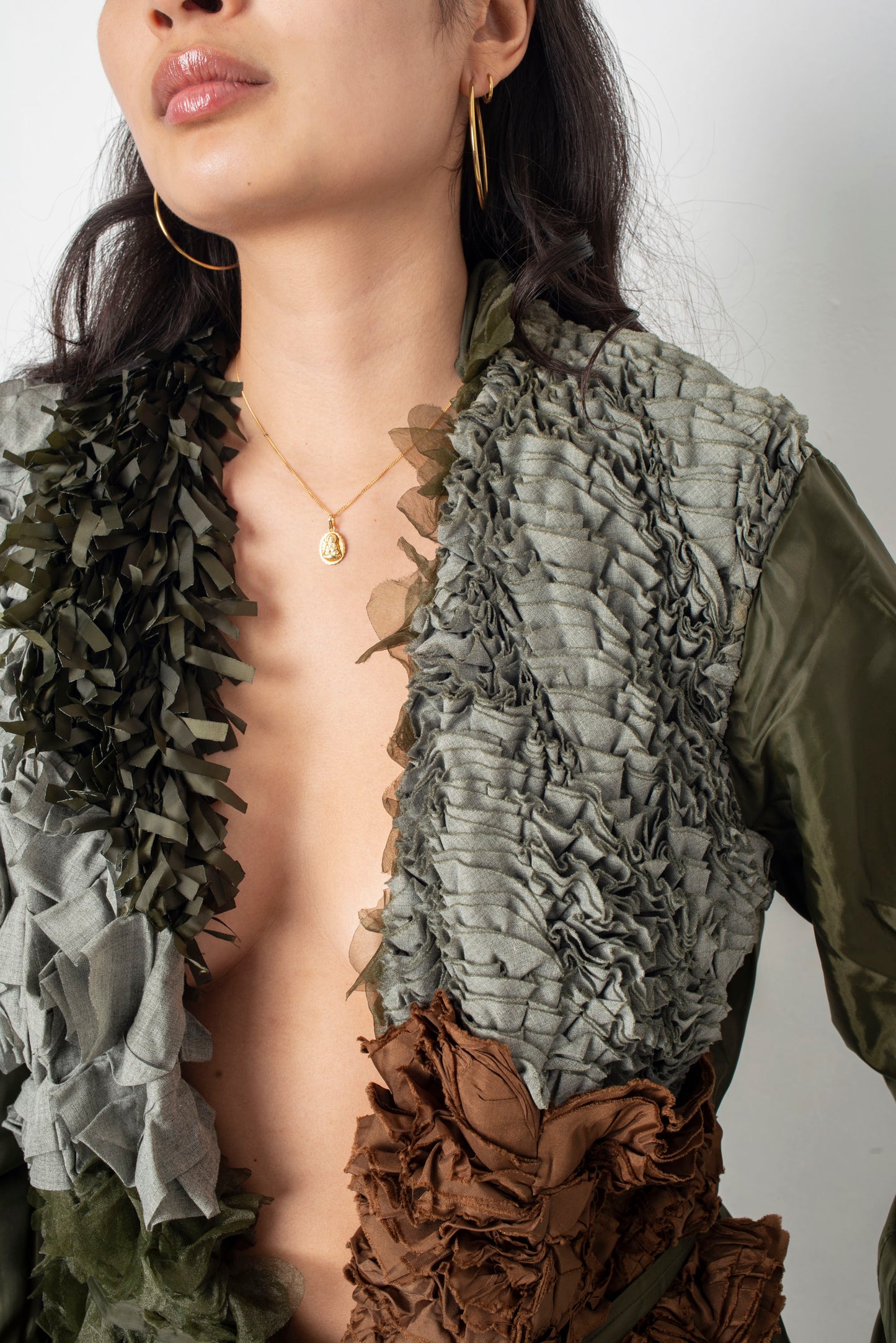 Comme des Garçons SS 2000 reversible brown and khaki ruffle coat