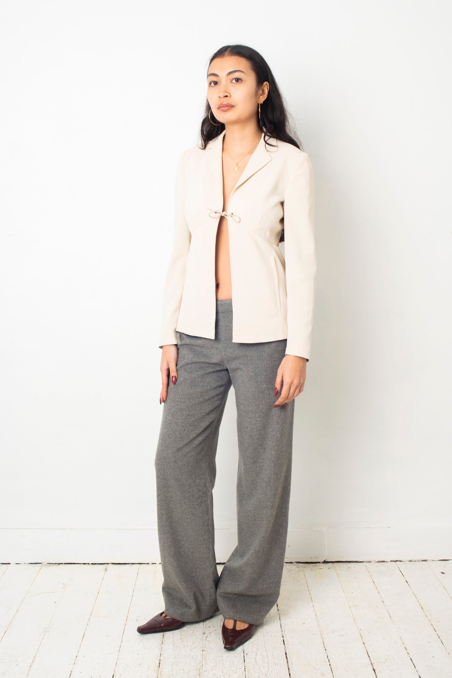 Prada 2000's cream blazer with leather string closure