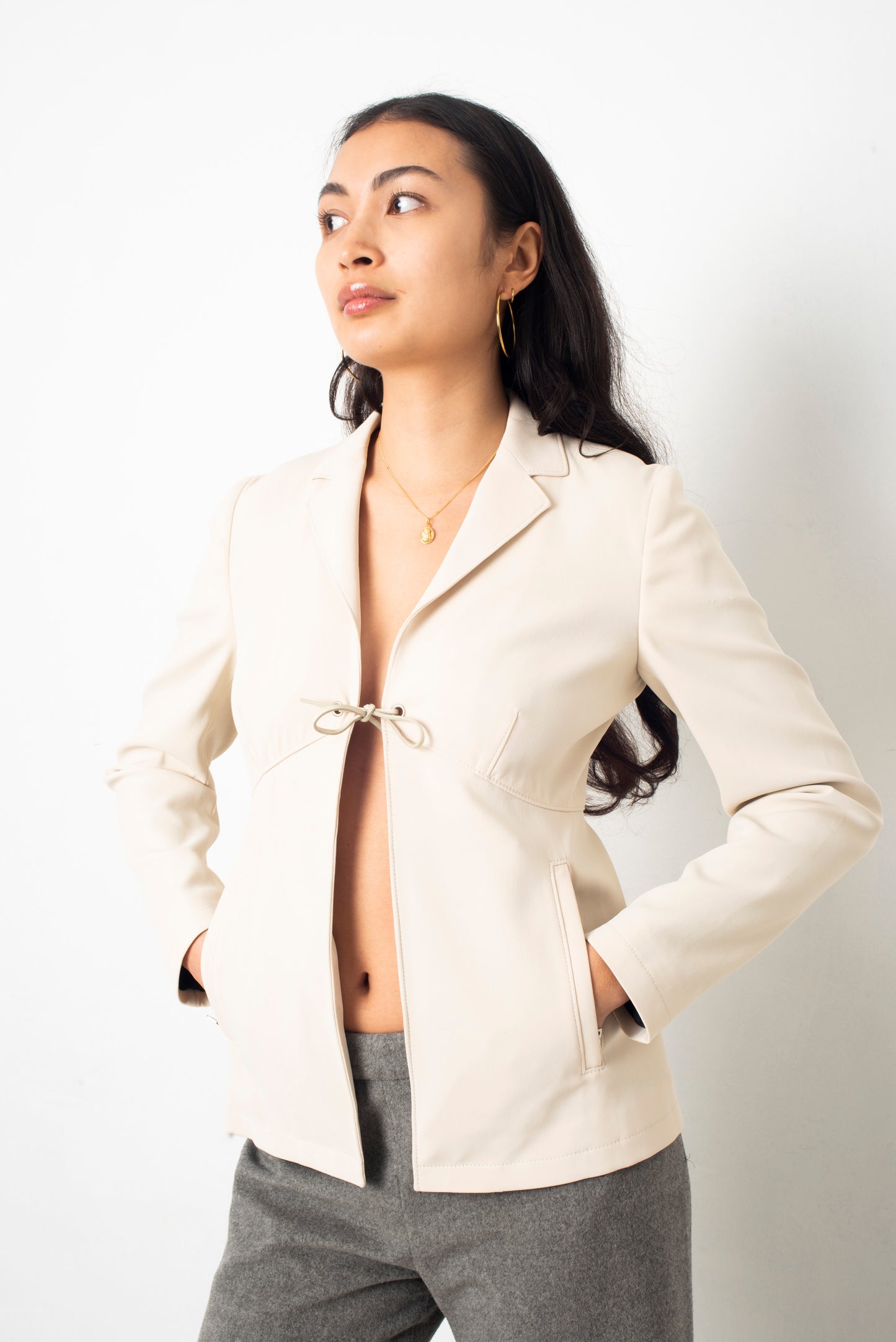 Prada 2000's cream blazer with leather string closure