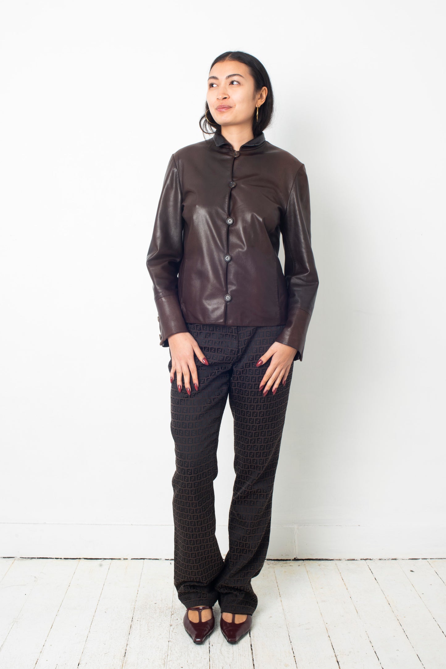 Jil Sander 2000's brown leather jacket with mandarin collar