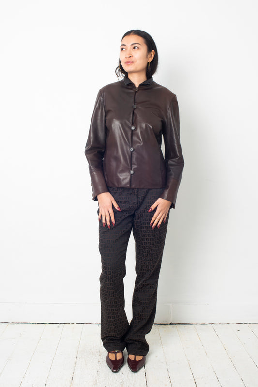 Jil Sander 2000's brown leather jacket with mandarin collar