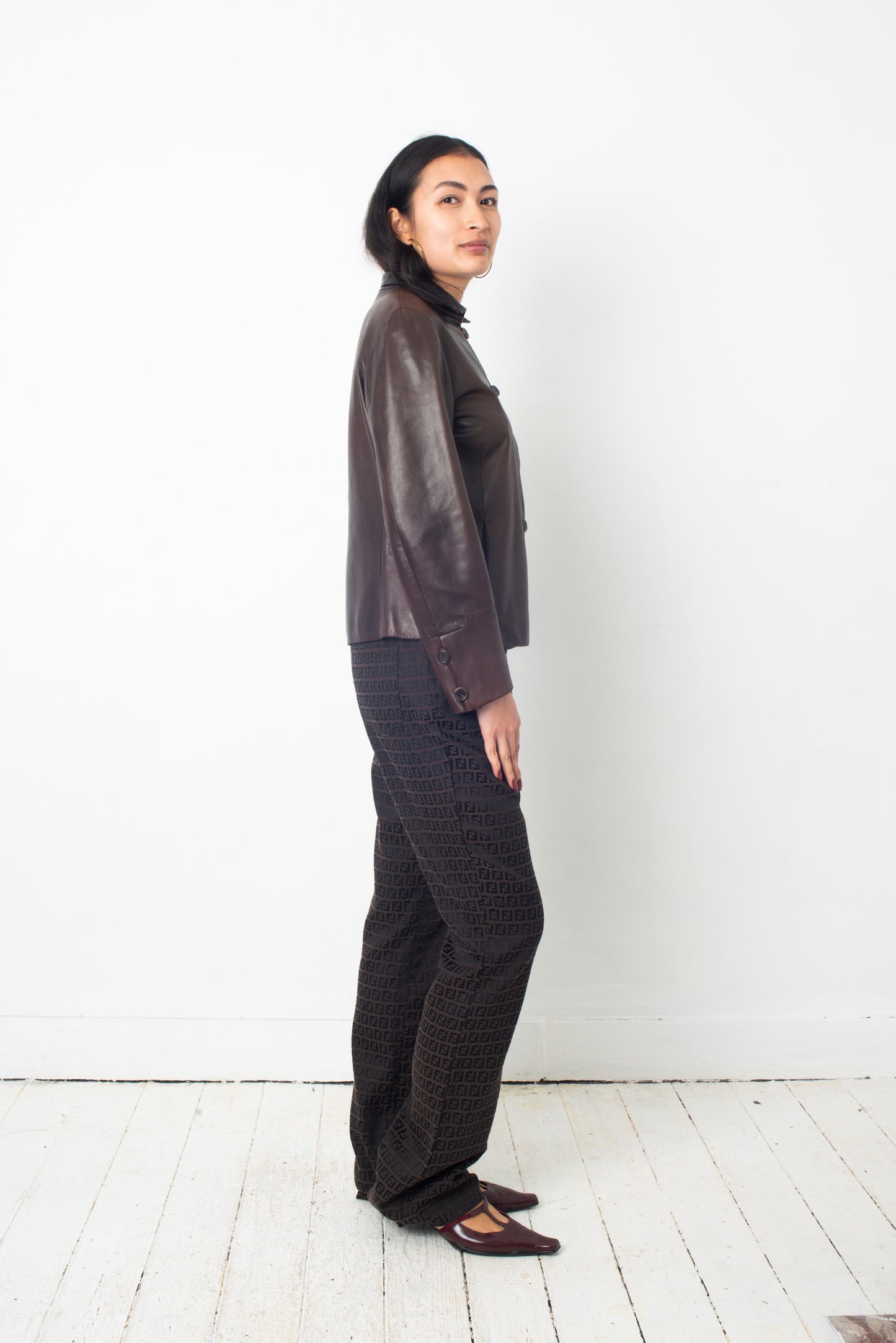 Jil Sander 2000's brown leather jacket with mandarin collar