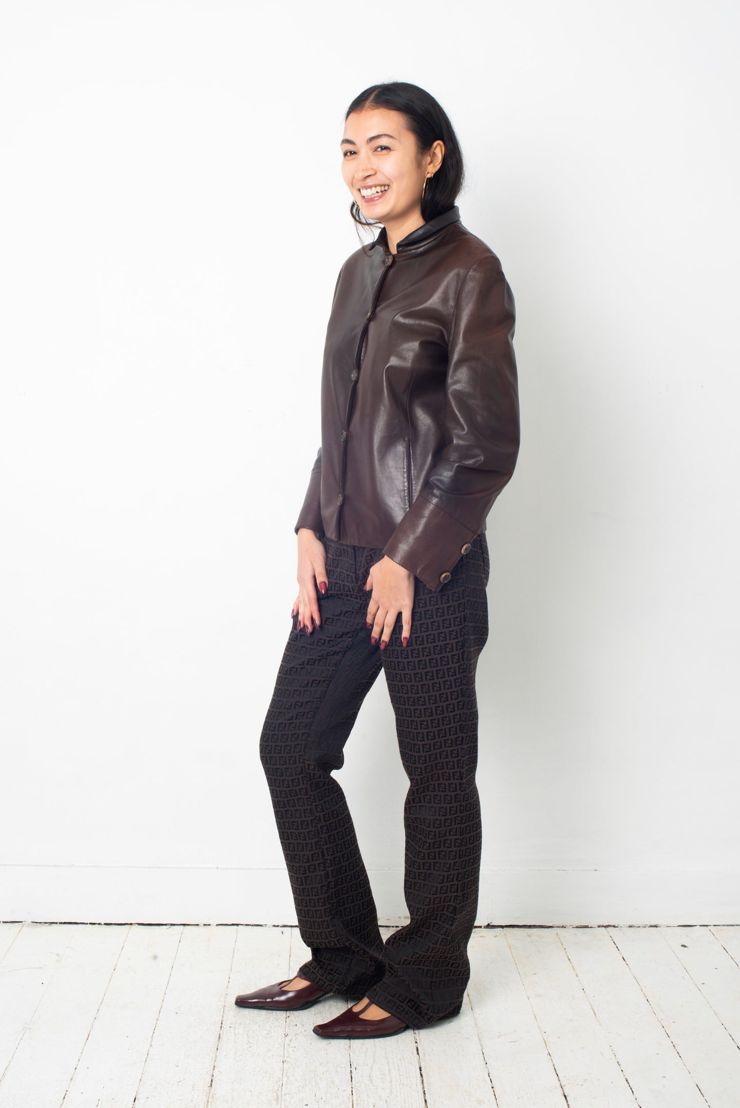 Fendi 90's brown denim monogram trousers