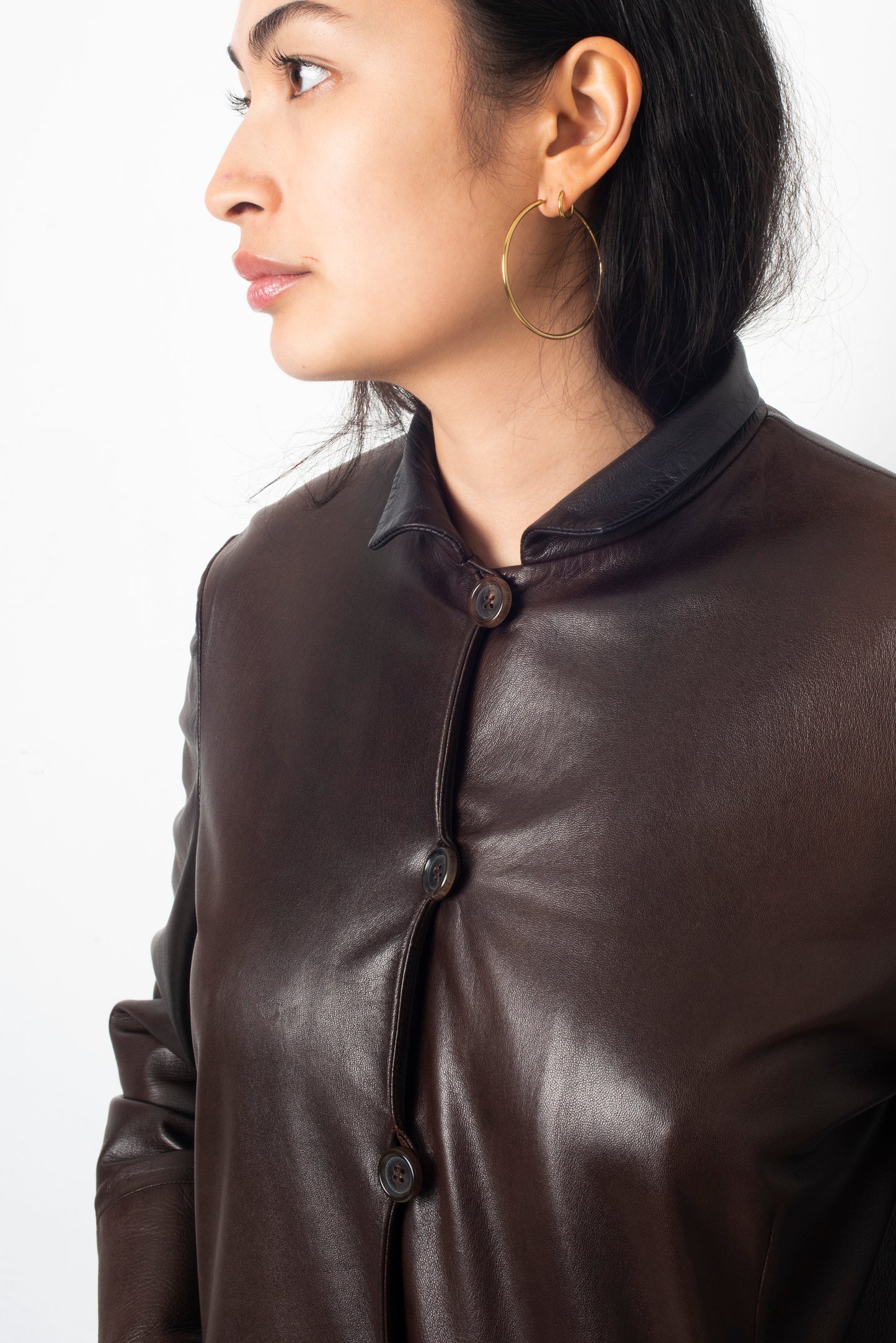 Jil Sander 2000's brown leather jacket with mandarin collar
