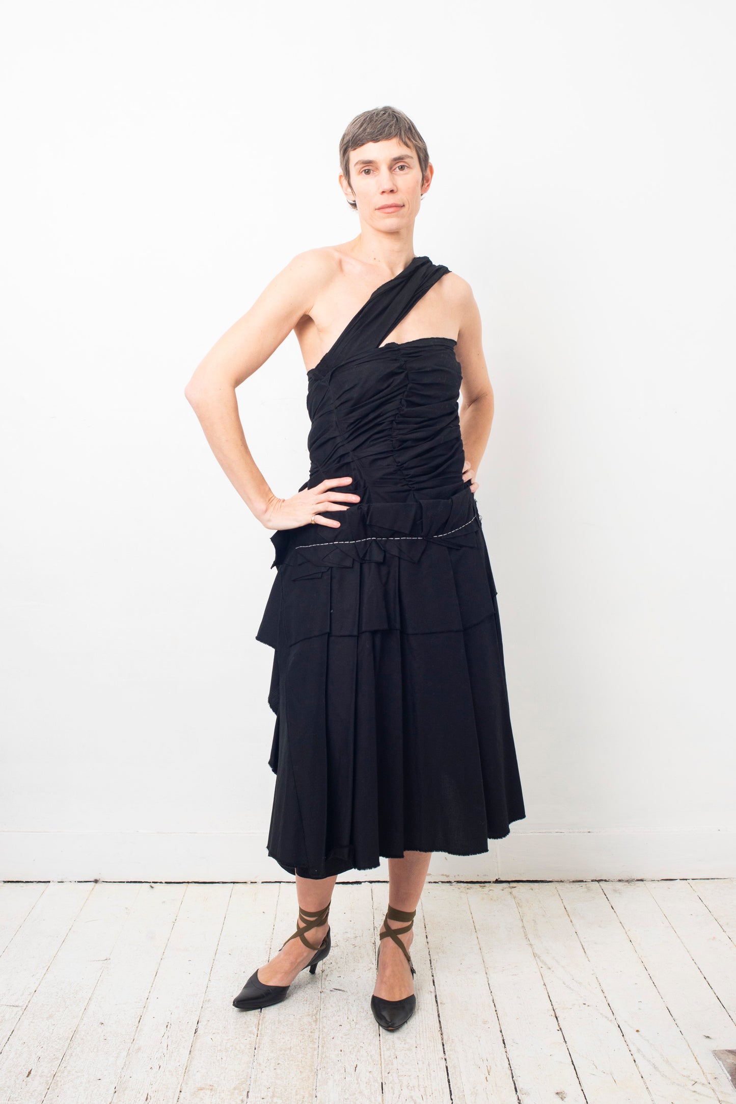 Comme des Garçons SS 1998 black multiple layered folded cotton dress