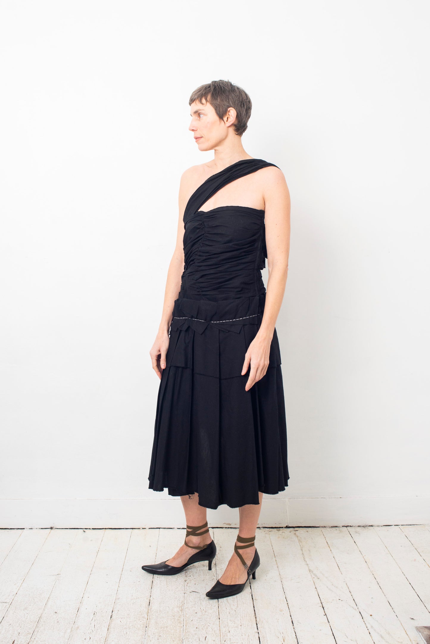 Comme des Garçons SS 1998 black multiple layered folded cotton dress