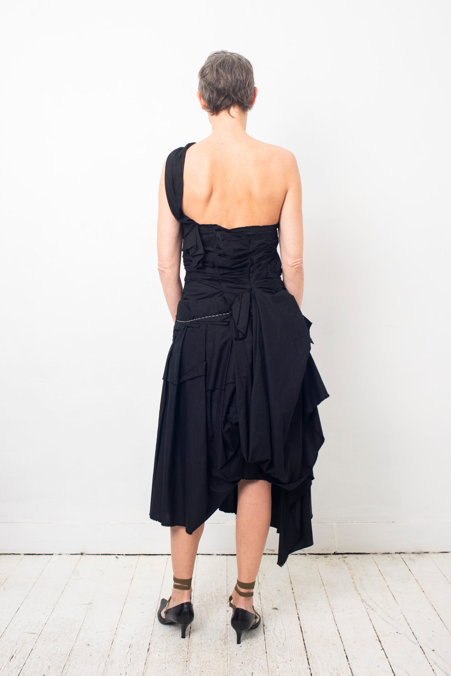 Comme des Garçons SS 1998 black multiple layered folded cotton dress