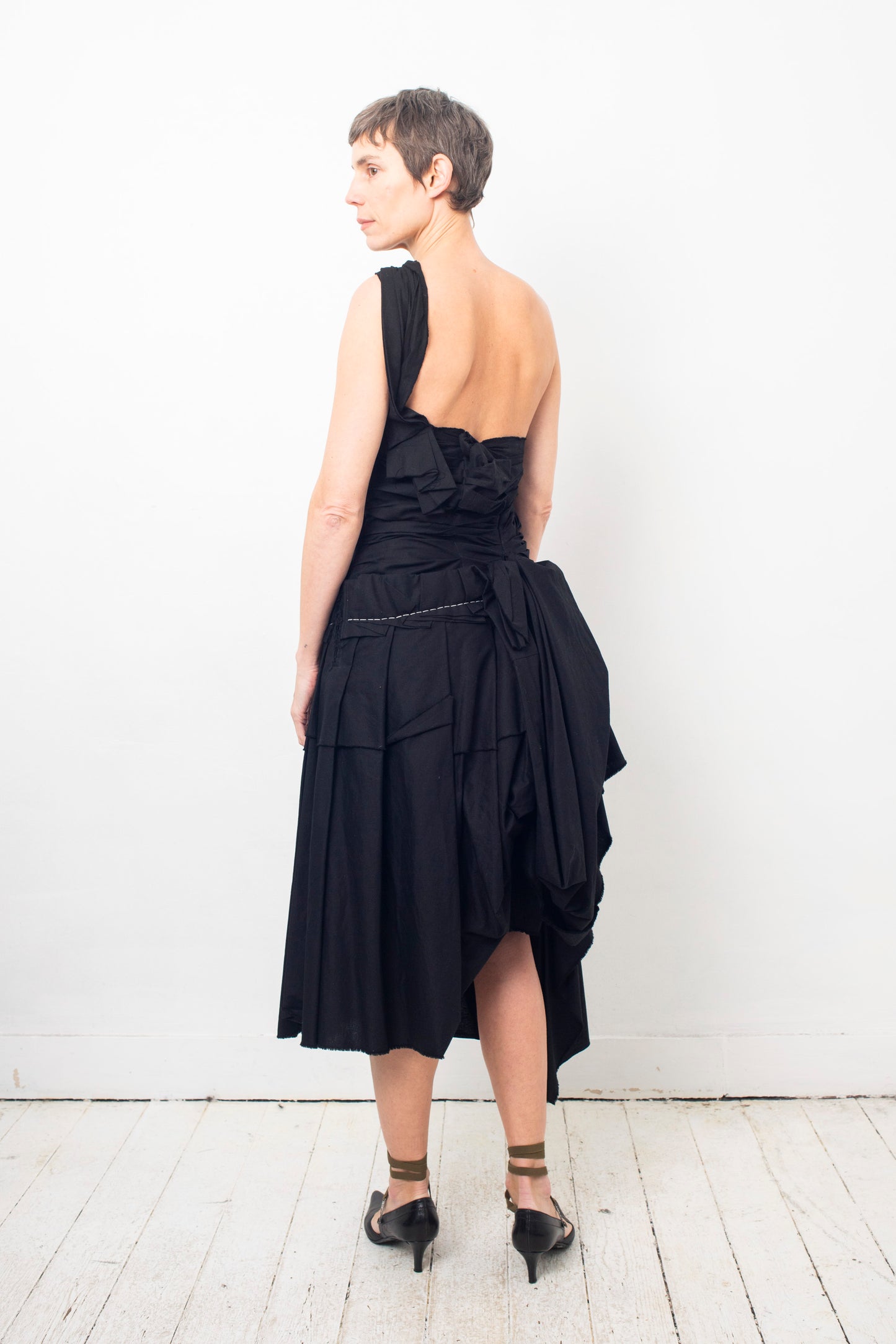 Comme des Garçons SS 1998 black multiple layered folded cotton dress