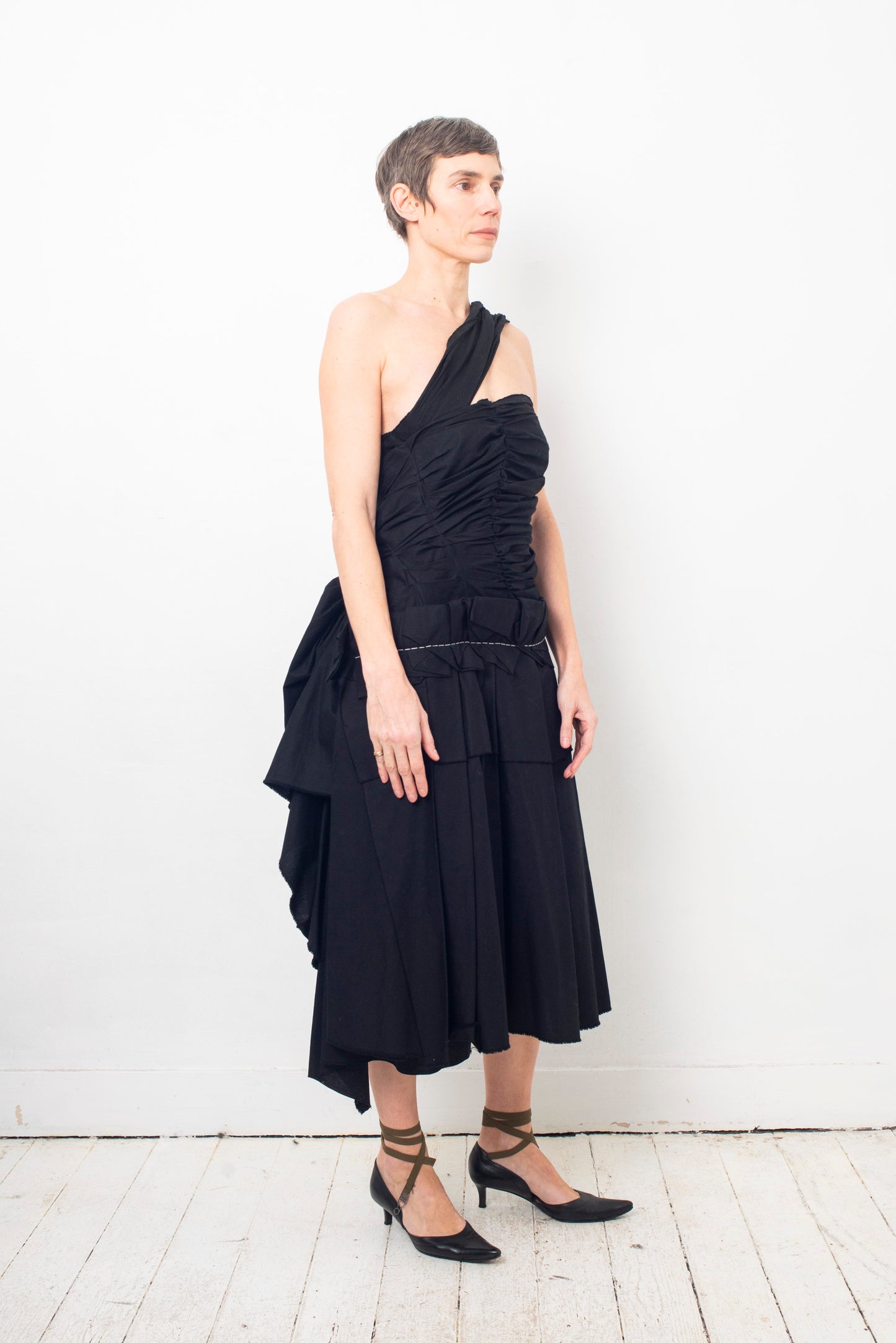 Comme des Garçons SS 1998 black multiple layered folded cotton dress
