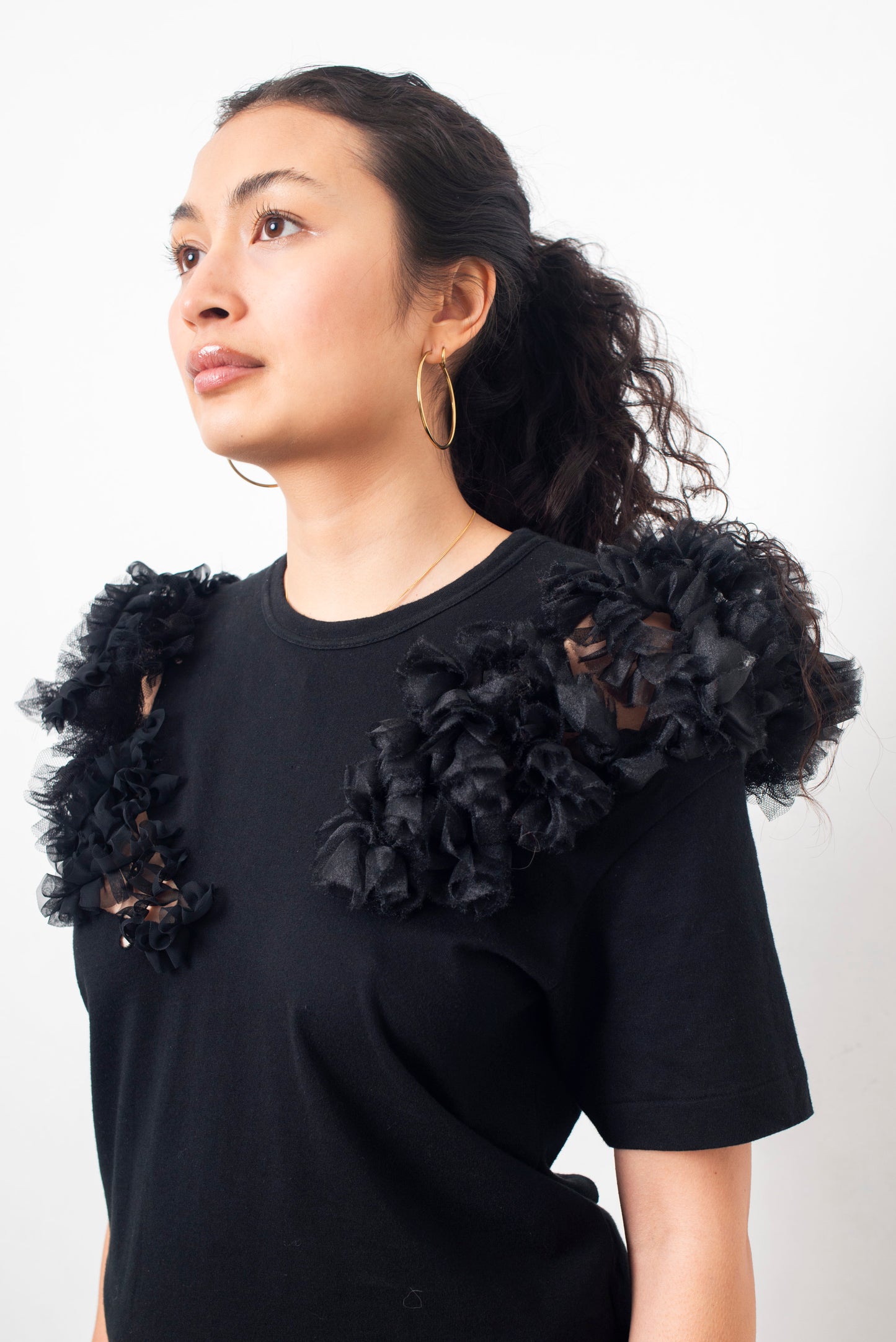 Comme des Garçons AD 2006 cotton black shirt with ruffled shoulders