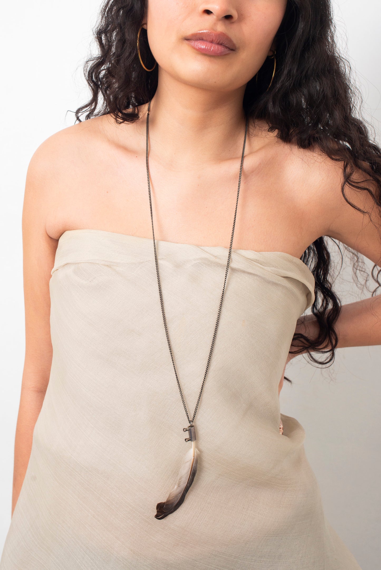 Ann Demeulemeester 2007-2008 silver necklace with feather pendant