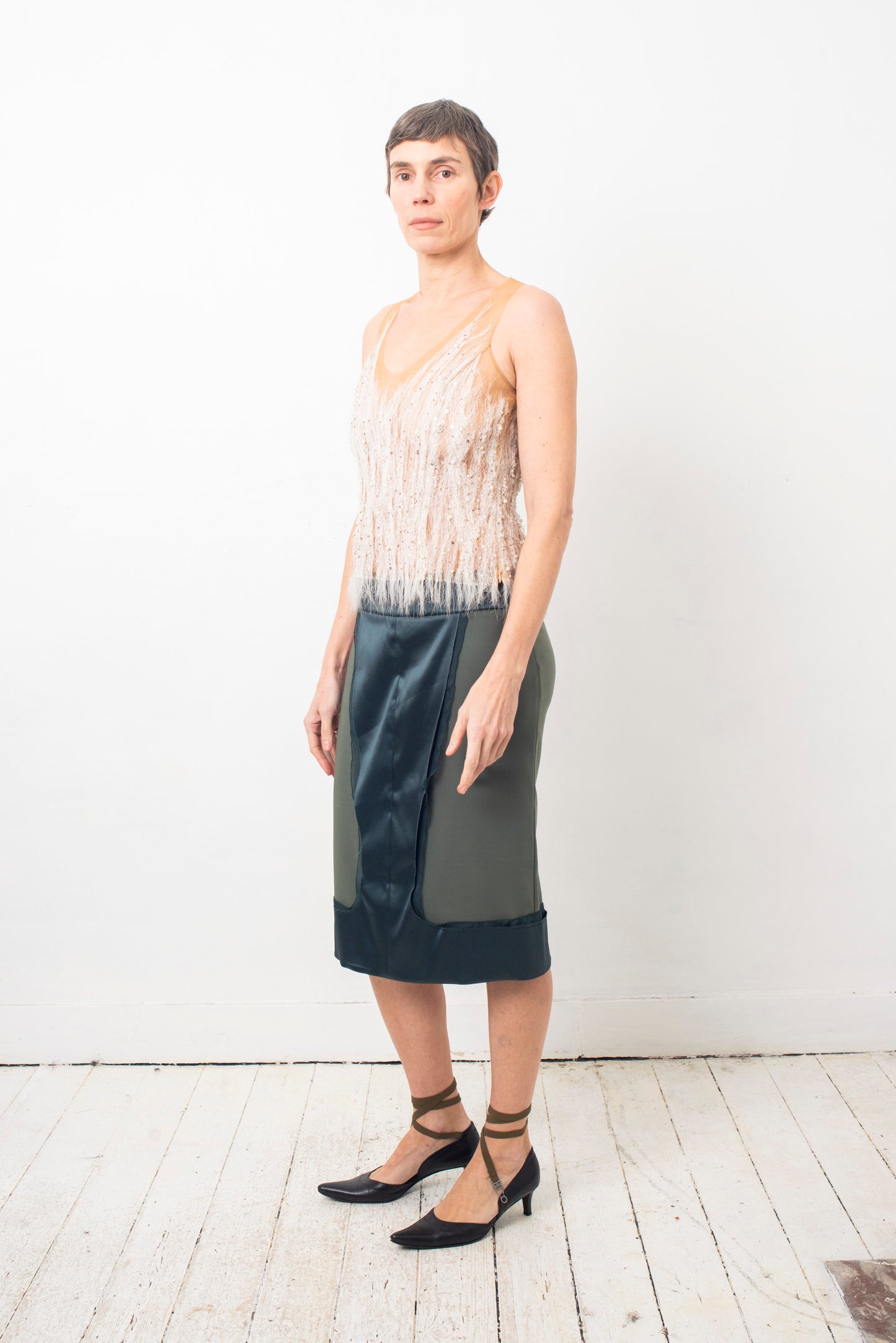 Stella McCartney 2000's green silk midi pencil skirt