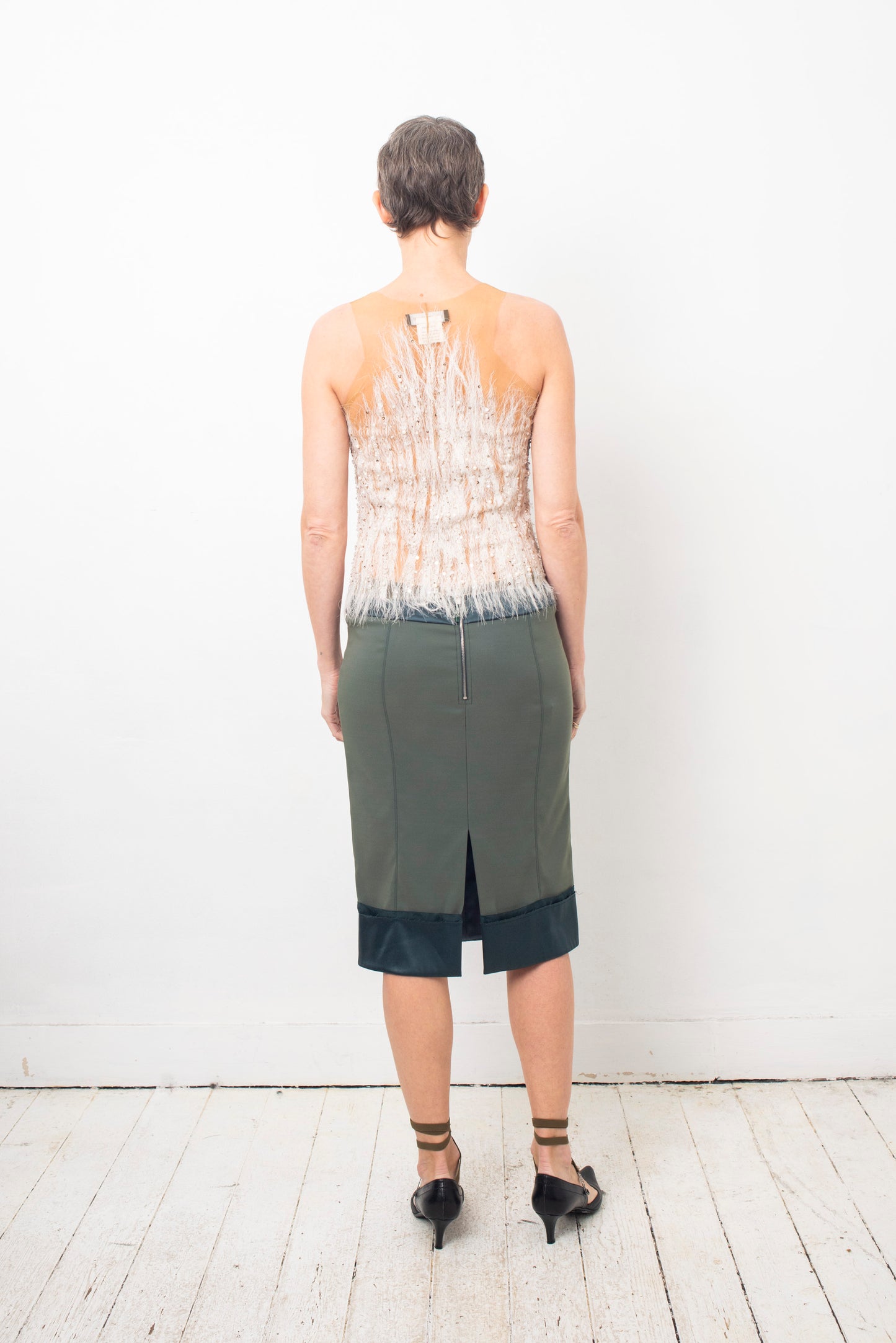 Stella McCartney 2000's green silk midi pencil skirt
