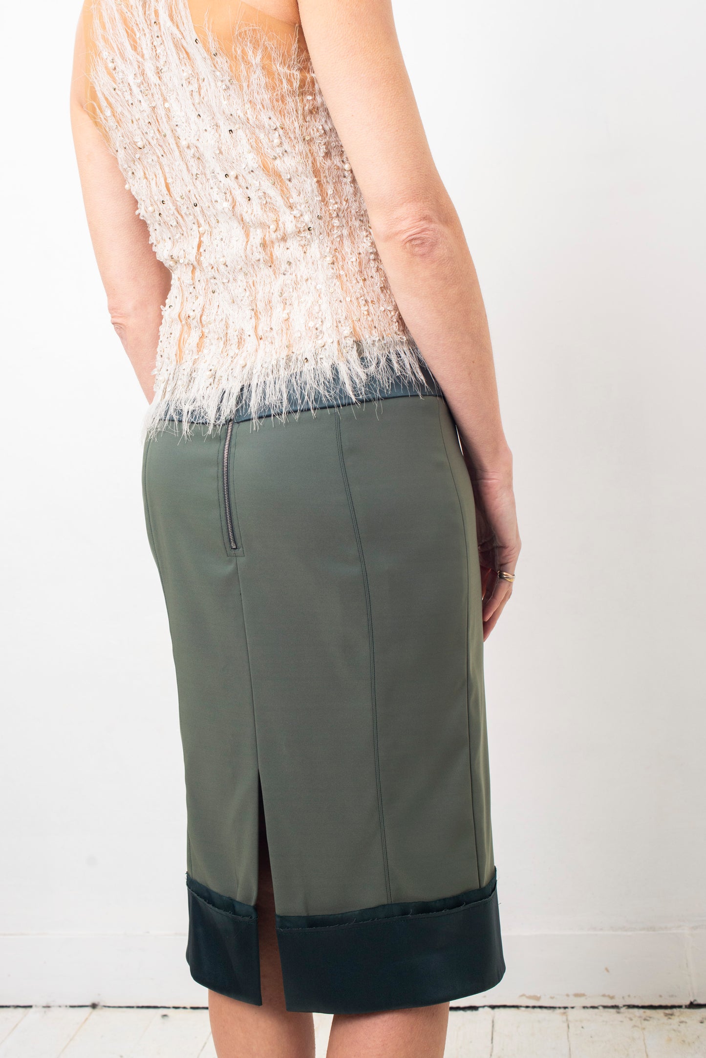 Stella McCartney 2000's green silk midi pencil skirt