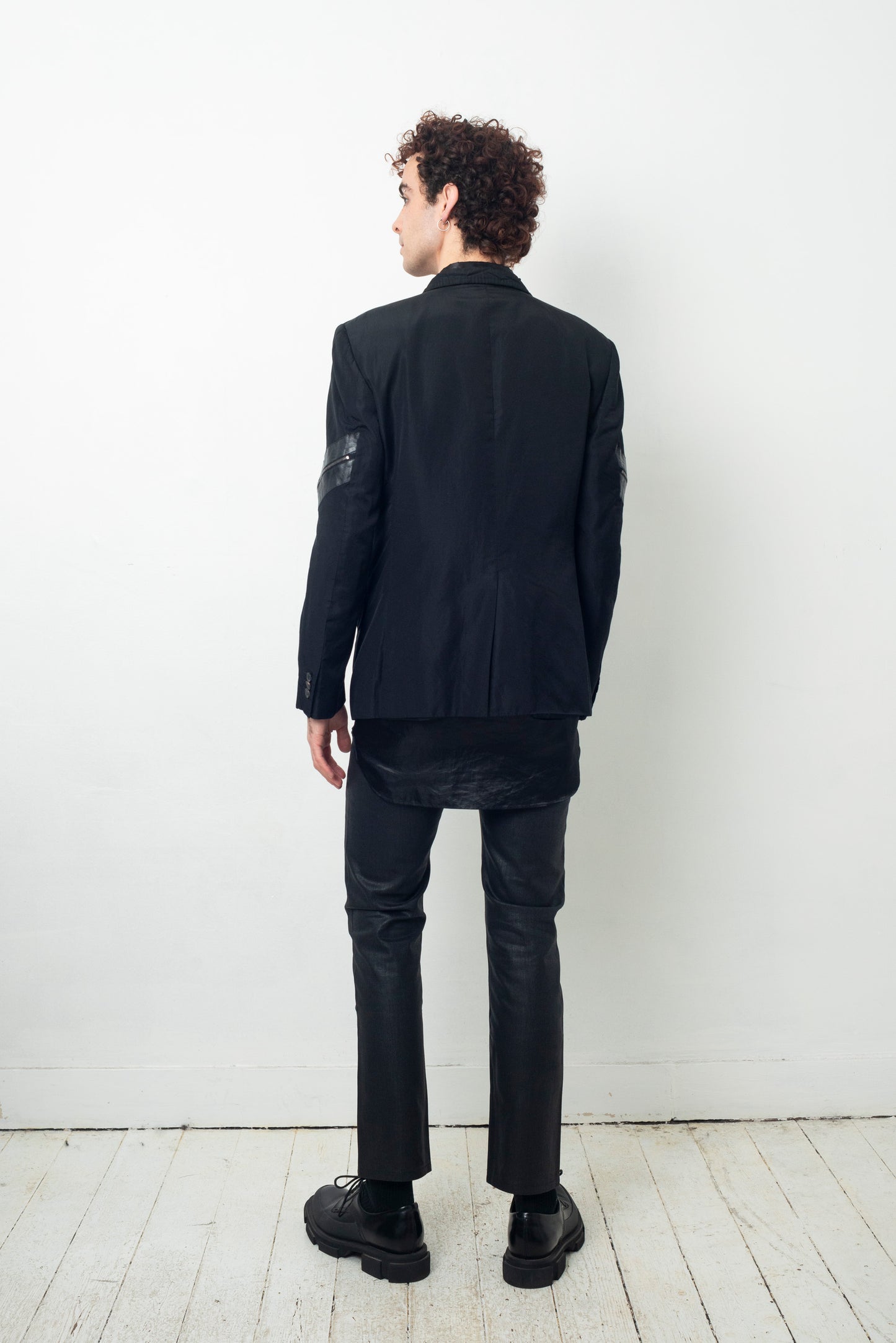 John Richmond 2000's black silk and cotton blazer with zipper details