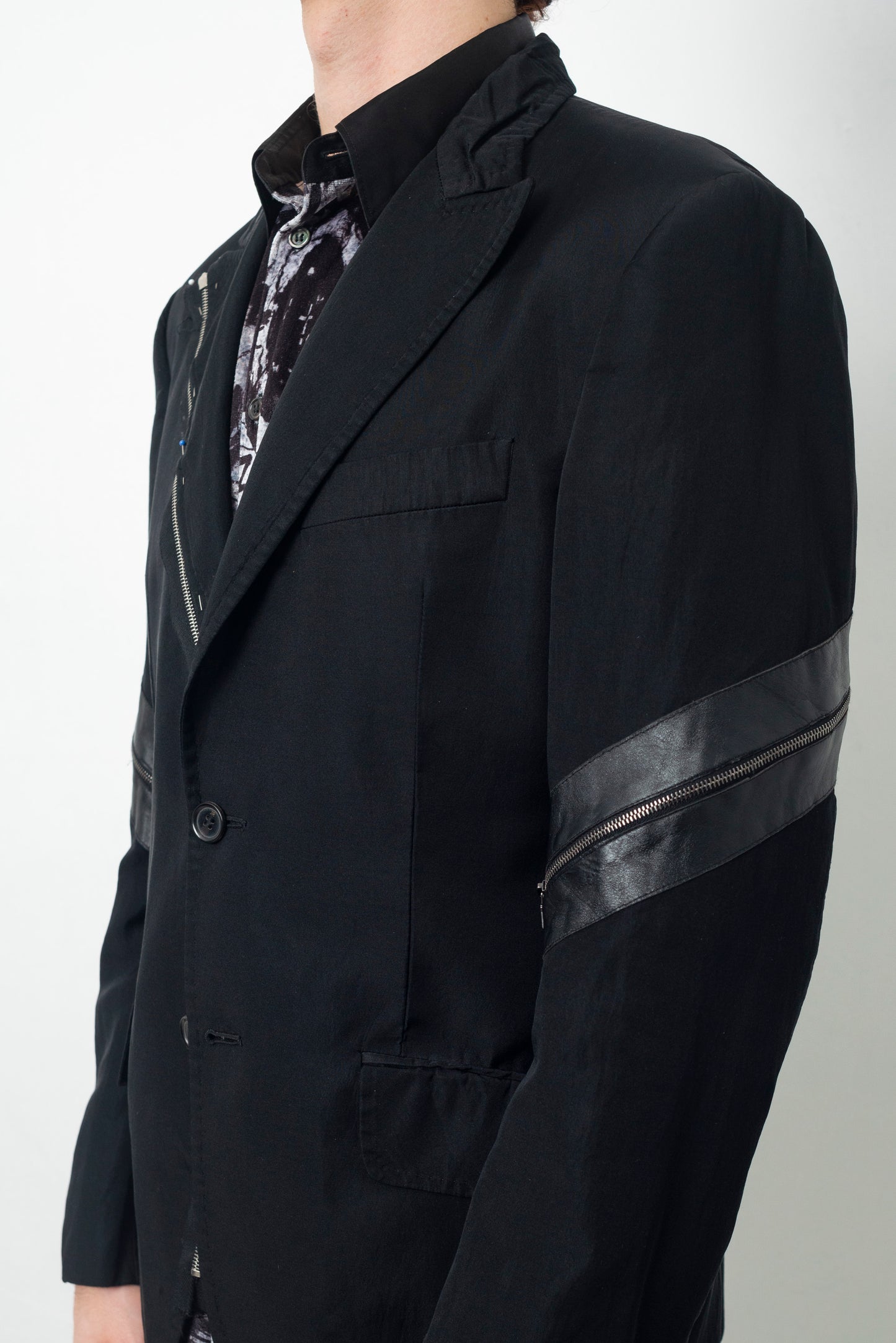 John Richmond 2000's black silk and cotton blazer with zipper details