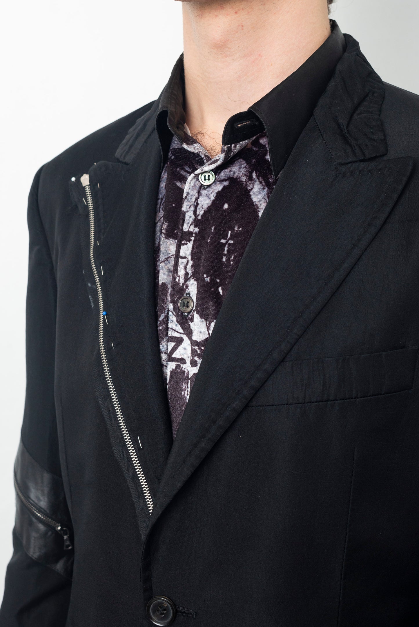 John Richmond 2000's black silk and cotton blazer with zipper details