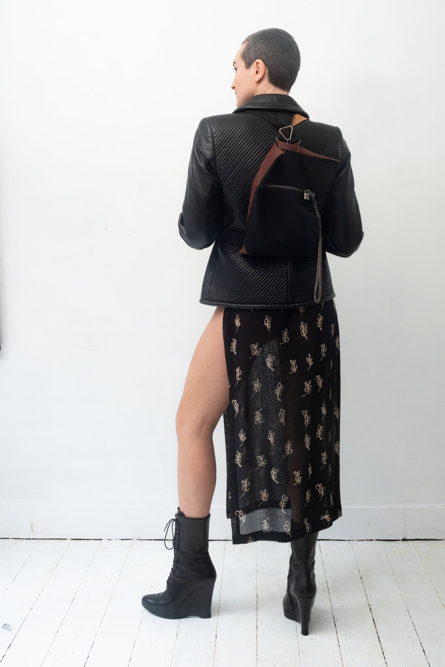 Jean Paul Gaultier 80's leather backpack with harness closure